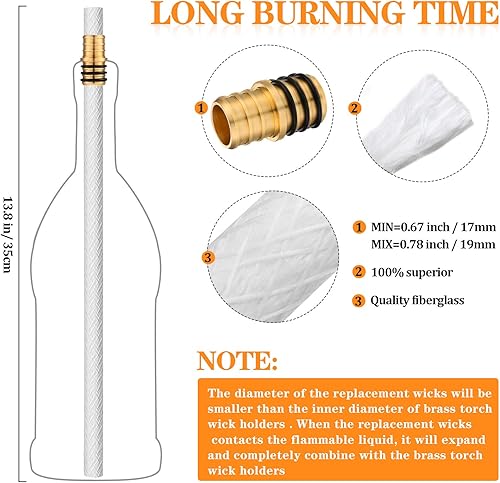 Miniatura 3 de Nuanchu Juego de 8 antorchas para botellas de vino, lámpara casera, incluye soportes de mecha de latón con arandela, mechas de repuesto de fibra de
