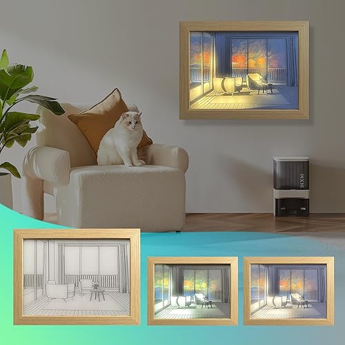 AOOKOMU Pintura ligera decorativa con luz LED, marco de fotos para pared, dormitorio, sala de estar, decoración del hogar, marco de fotos LED