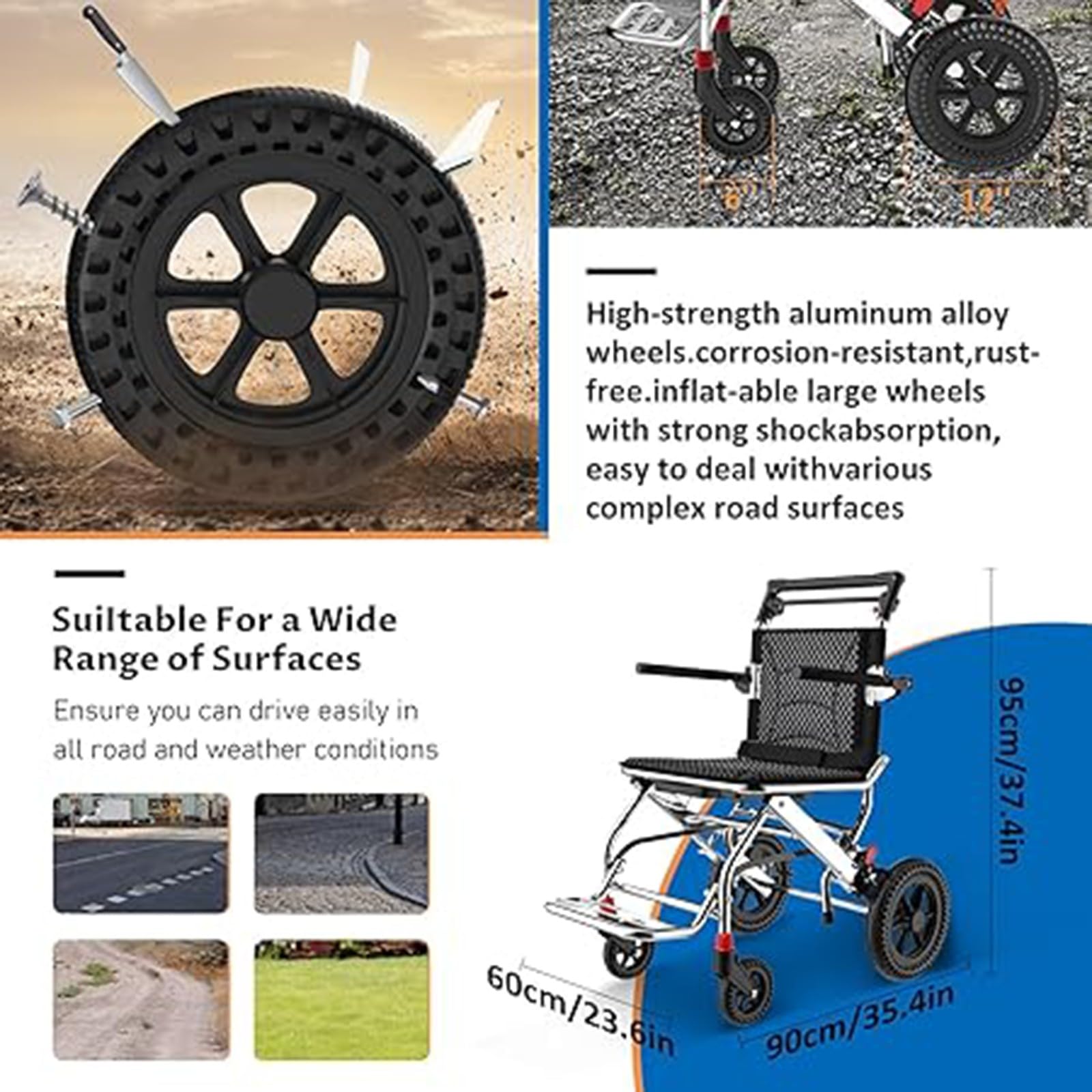 Silla De Ruedas,Silla De Ruedas Plegable Ligera Silla De Ruedas Portátil Plegable con Freno De Mano Silla De Ruedas De Aluminio para Adultos Y Personas Mayores A