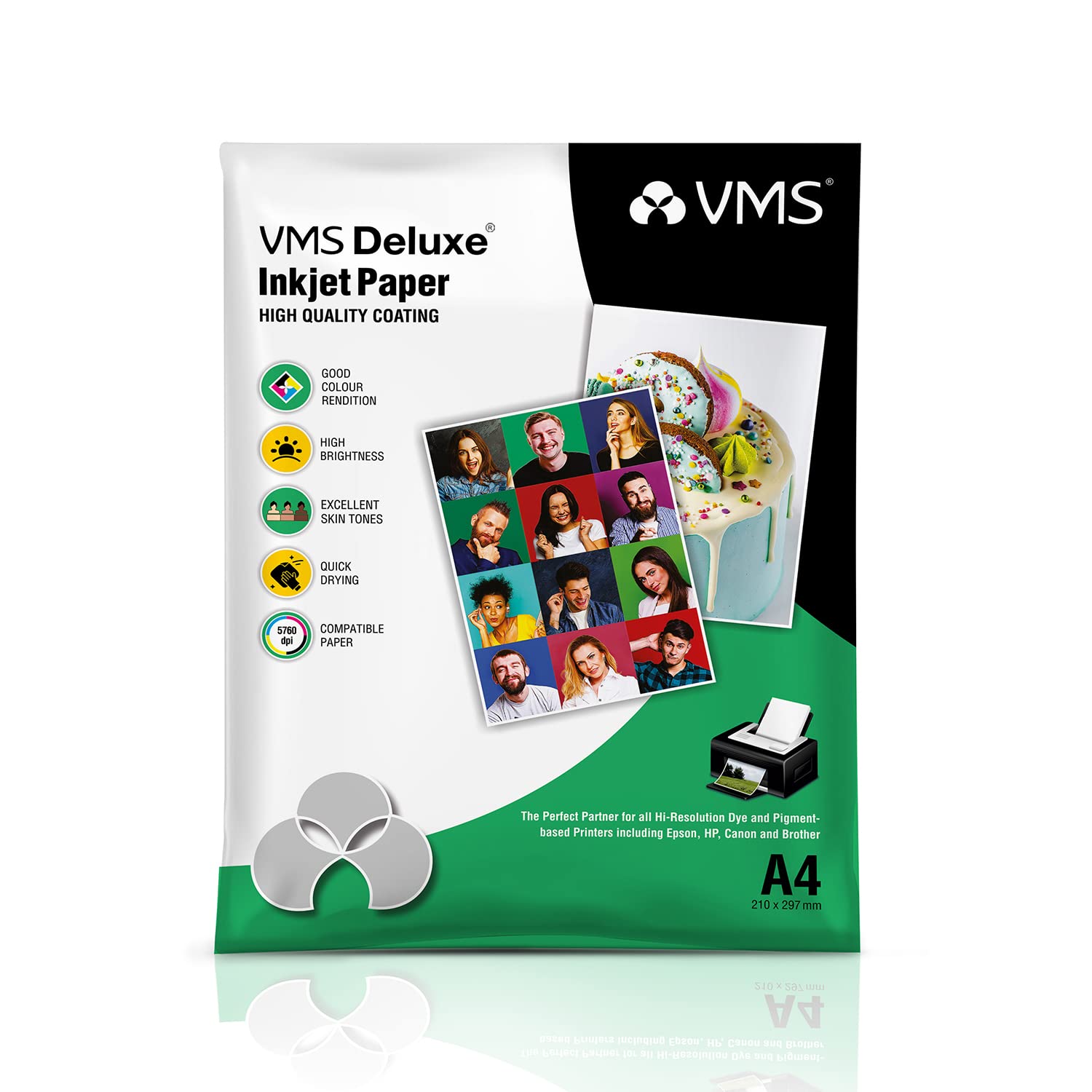 VMS Deluxe 130 GSM A4 Glossy Photo Paper – Water Resistant, Pack of 50 sheets, Compatible with all Inkjet Printers
