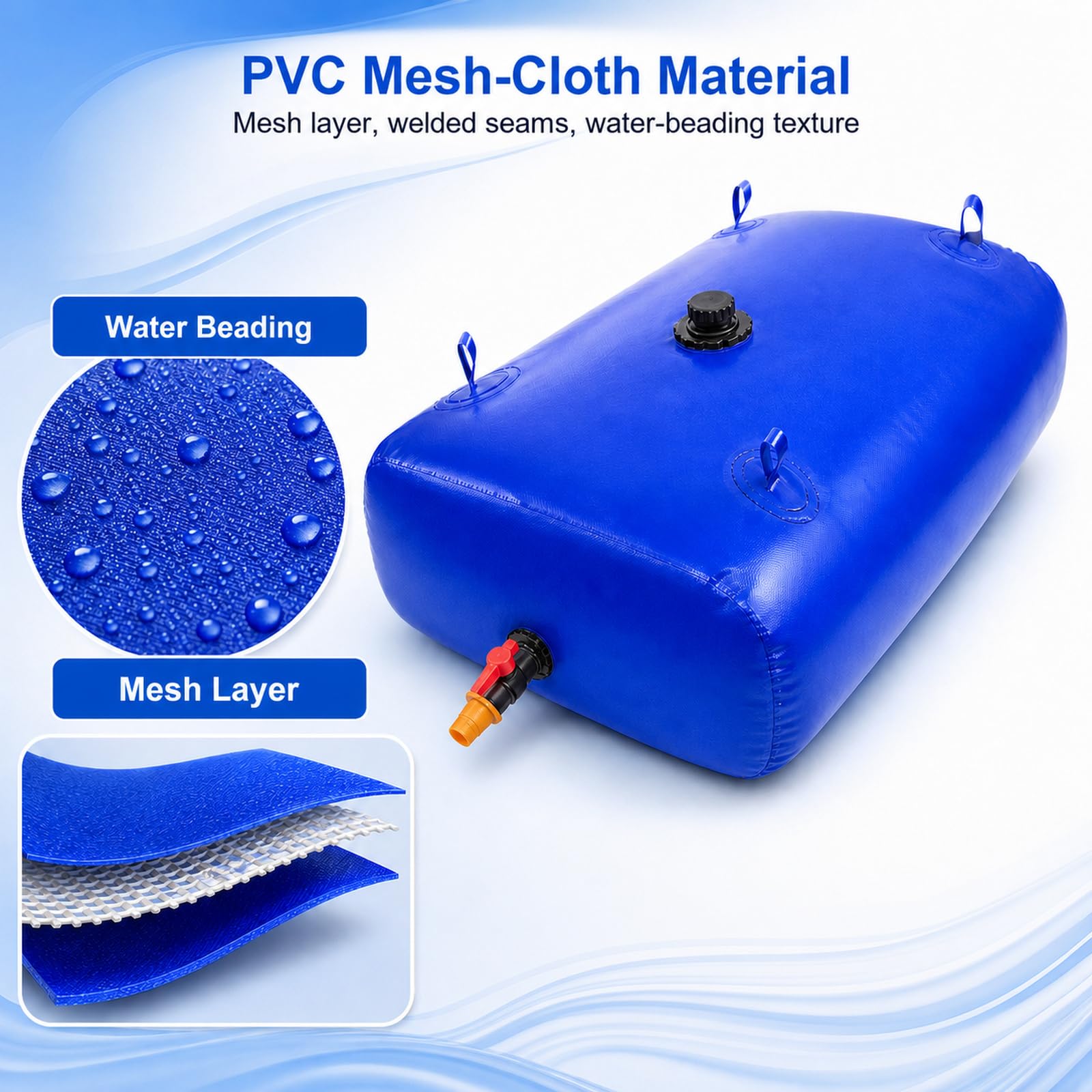 DepóSito De Agua Plegable De PVC,Vejiga De Almacenamiento De Agua,Deposito Agua Flexible Gran Capacidad,Bolsa Agua Plegable con Grifo,para JardíN,Acampar,Hogar,Riego AgríCola
