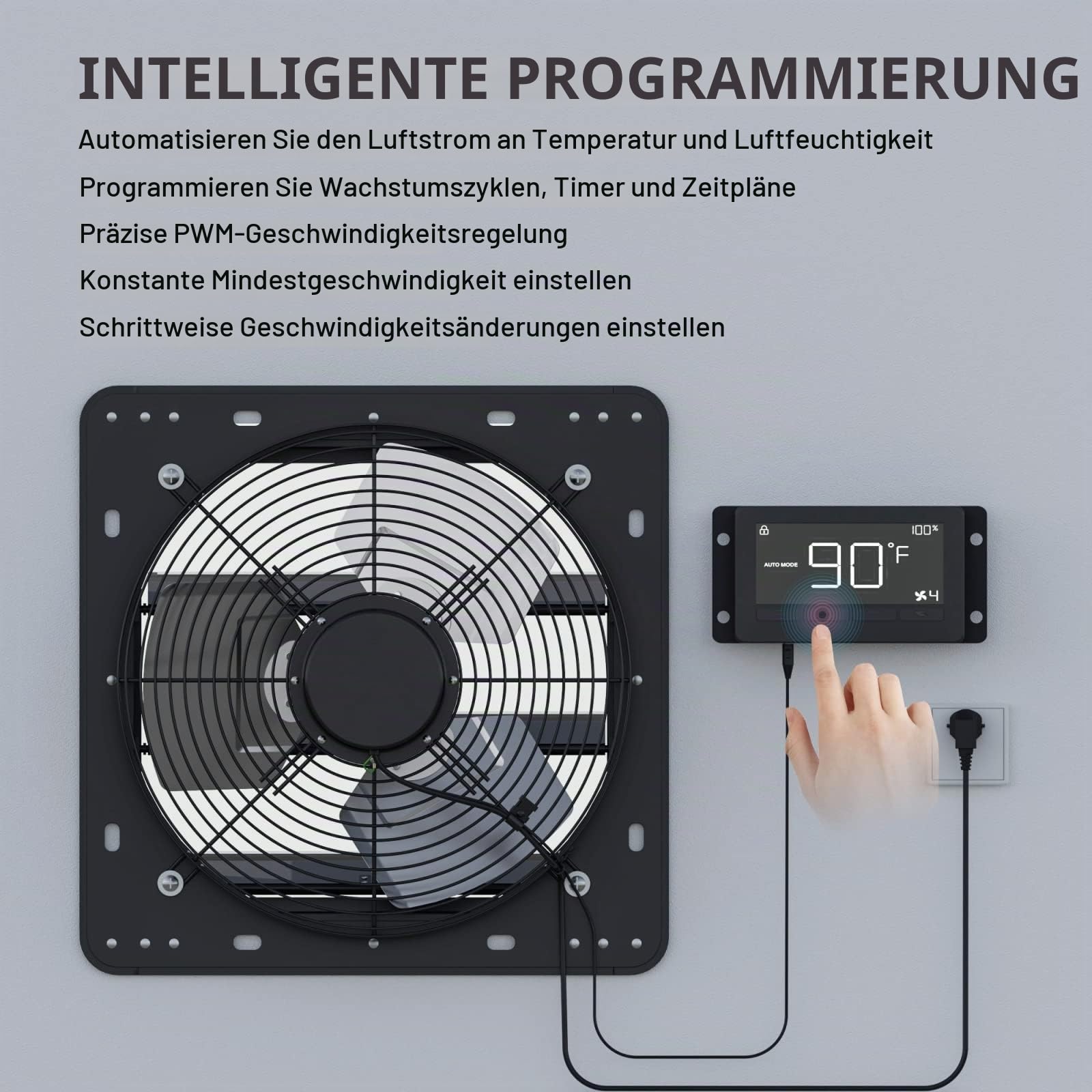 Aygrochy 300mm abluftventilator mit temperatursensor für keller Garage