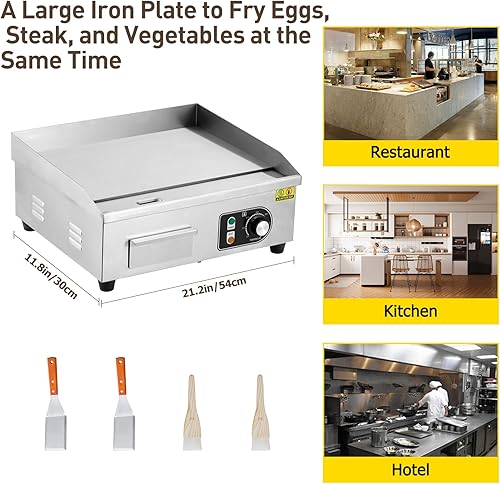 Miniatura 5 de Parrilla eléctrica comercial de 22 pulgadas, parrilla eléctrica de encimera de 1600 W, placa de parrilla eléctrica antiadherente Teppanyaki de 110