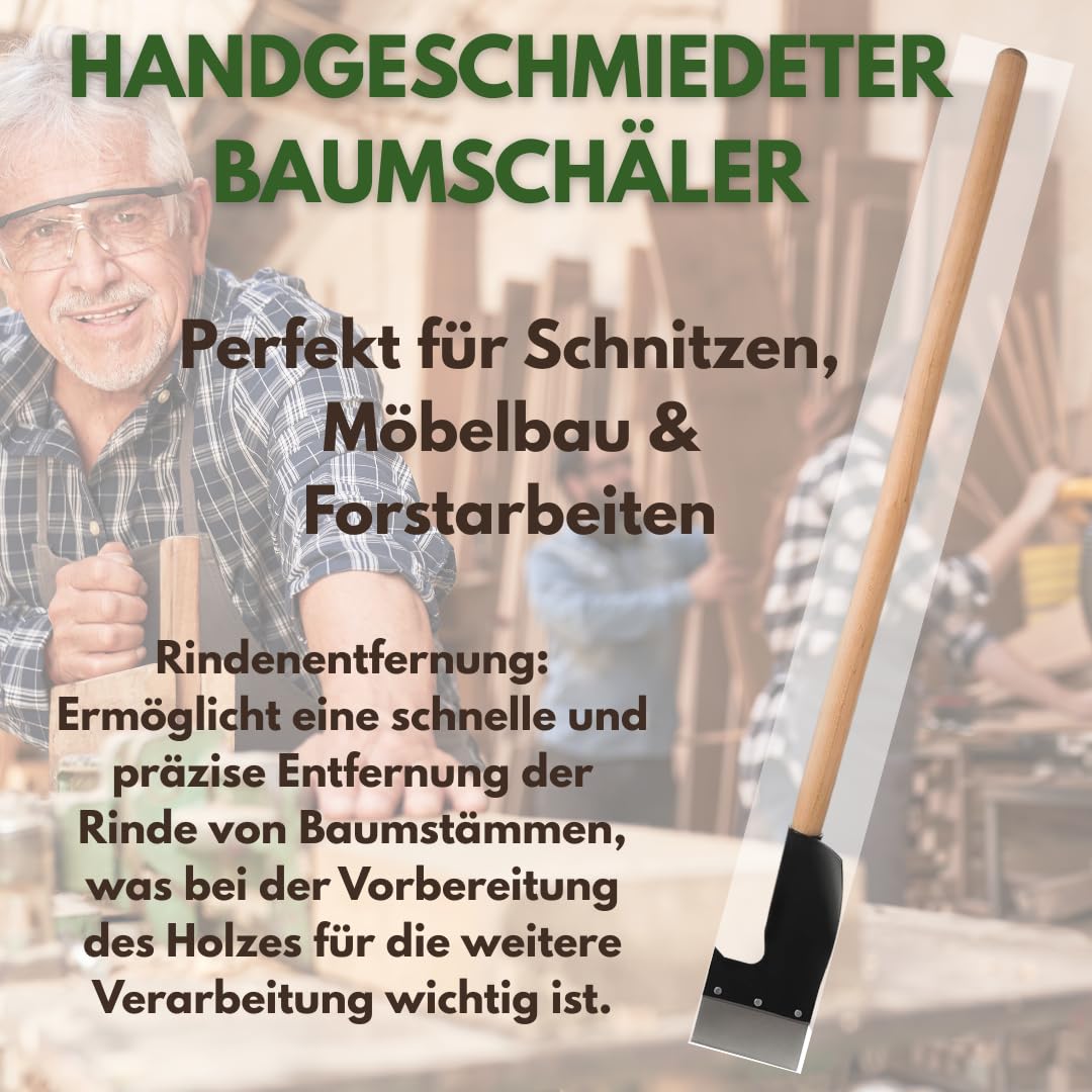 Zugmesser 100cm, Baumschäler Schälmesser mit Holzgriffen, Entastungswerkzeug Made in EU