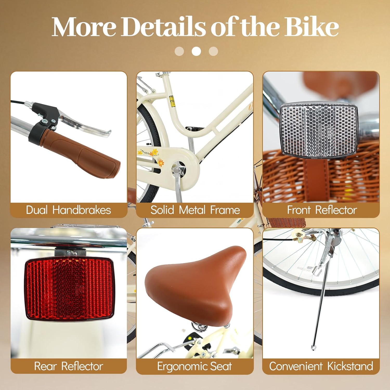 Goplus Beach Cruiser Bike for Women, 24/26 Inch Commuter Bicycle w/Basket, Rear Rack, Bell, Low Step Through Frame, Adjustable Seat, City Bike for Teens, Adults, Ladies