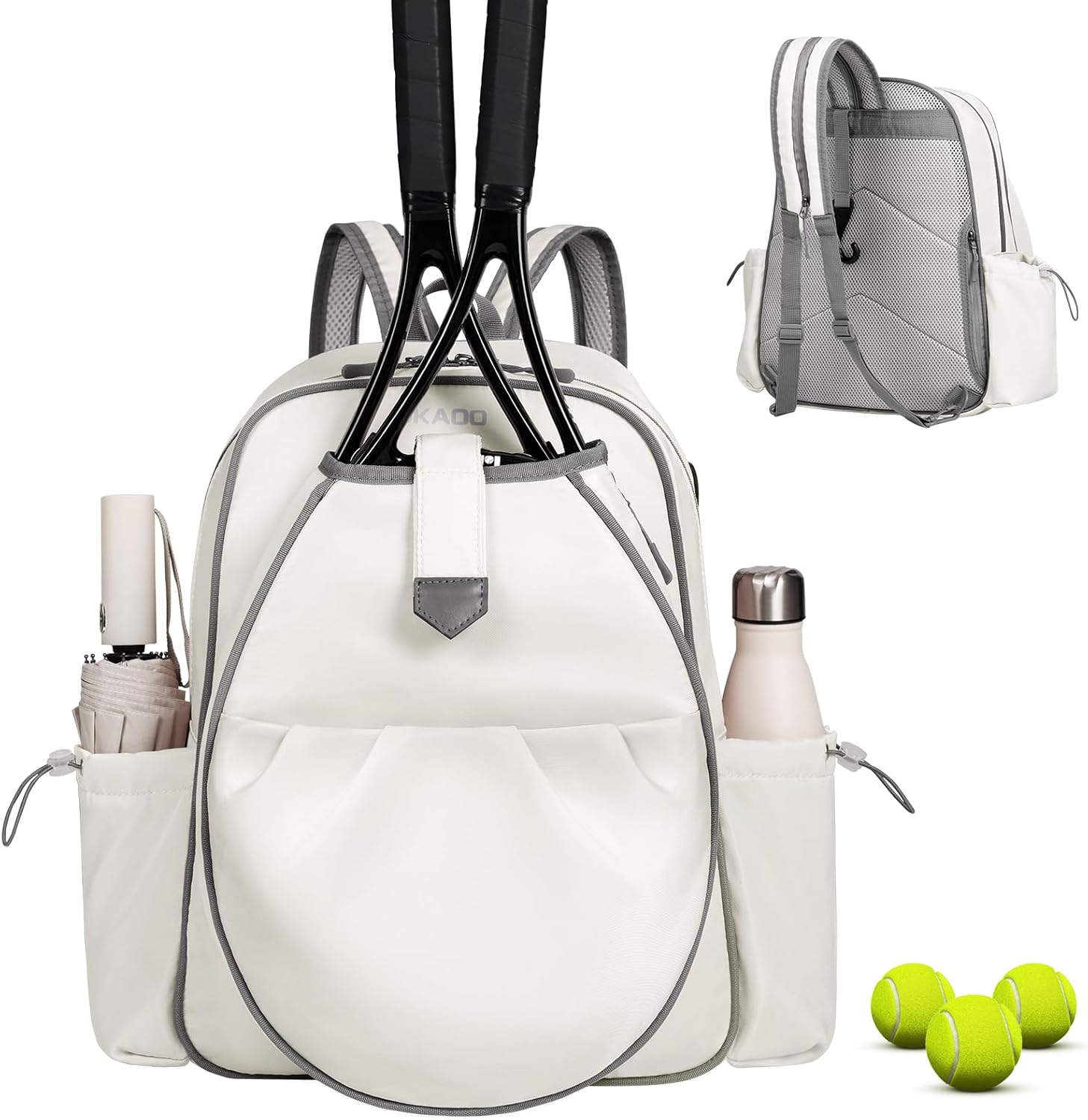 tennis bags for women, waterproof tennis sling crossbody shoulder backpack holds 2 rackets, tennis racket bag for pickleball badminton white
