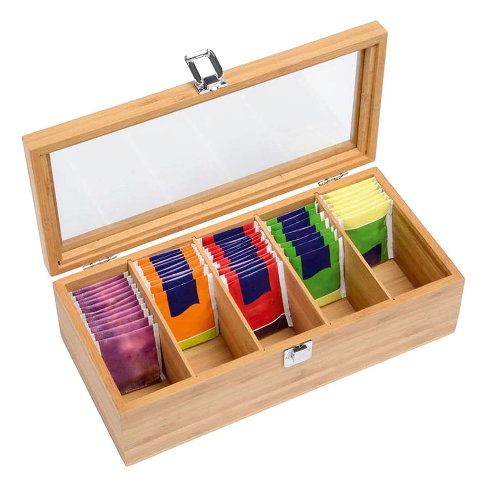 3X de Bambú Multifuncional Bolsa de Té Organizador de Joyas Caja de Almacenamiento 5 Compartimentos Caja de Té Organizador Contenedor de AzúCar
