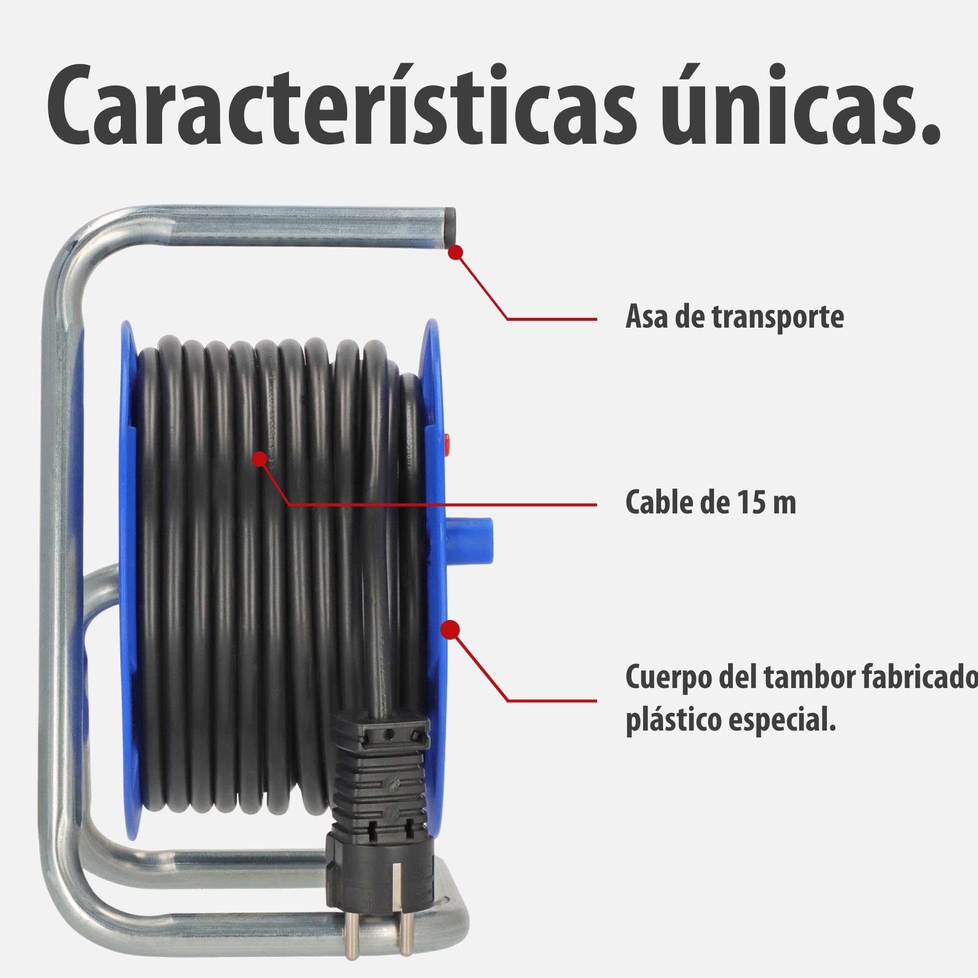 Brennenstuhl Garant enrollacables con alargador de 15 m y 4 tomas de corriente (plástico especial, uso en interiores fabricado en alemania) azul