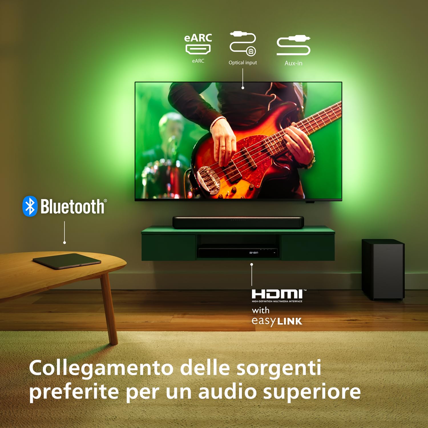 Philips TAB5309 Soundbar 2.1 con subwoofer wireless - 2.1 canali 240W, DTS Virtual X, Bluetooth 5.4, HDMI ARC, Connessione ottica e connettività USB - Grigio Scuro