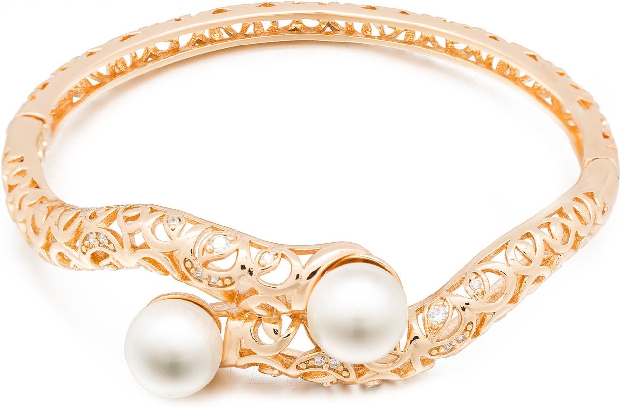 Romantic Time Waromantic Time Wand of Magic Vines Hollowed Out Loop Pearl Stone 18k Rose Gold Plated Bangle Braceletnd of Magic Vines Hollowed Out Loop Pearl Stone 18k Rose Gold Plated Bangle Bracelet
