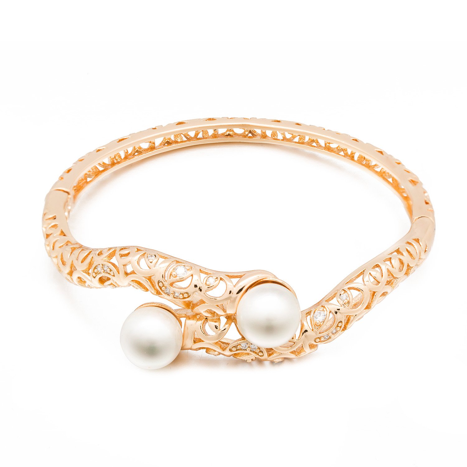 Romantic Time Waromantic Time Wand of Magic Vines Hollowed Out Loop Pearl Stone 18k Rose Gold Plated Bangle Braceletnd of Magic Vines Hollowed Out Loop Pearl Stone 18k Rose Gold Plated Bangle Bracelet