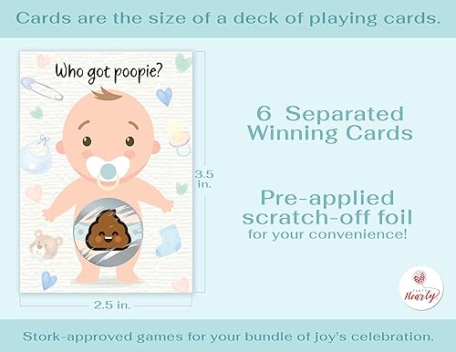 Vista 23 de Baby Shower Games - 33 tarjetas de sorteo, Emojie poopie Emoji, boleto de lotería de raspadita, 3 ganadores, 5 diferentes diseños de tarjeta Feria