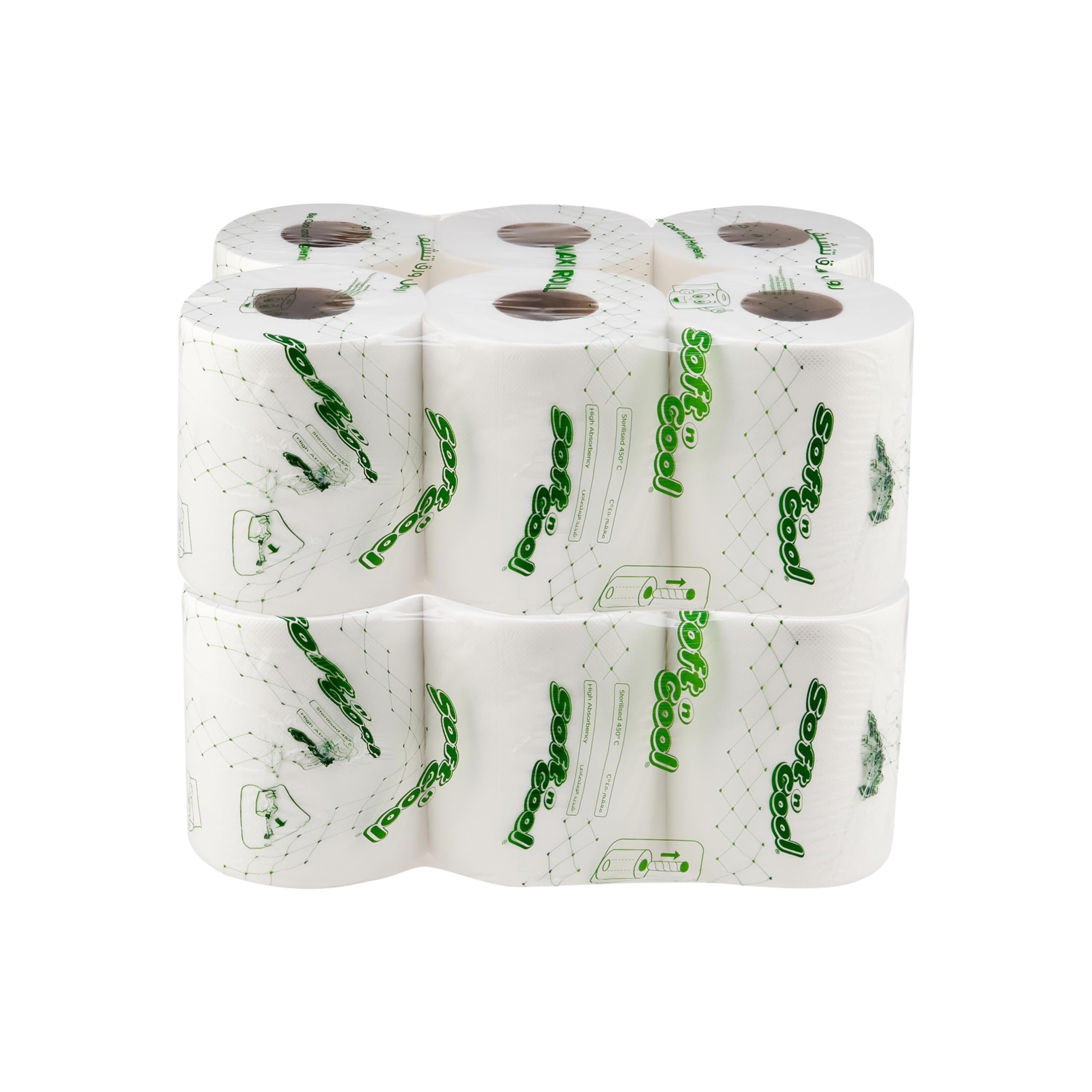Hotpack Disposable Maxi Roll Embosed & Perforated, Highly Absorbent, Sterilized tissue roll 2 Ply for Kitchen, Office Use 115meter - 900Gram, 6 Rolls