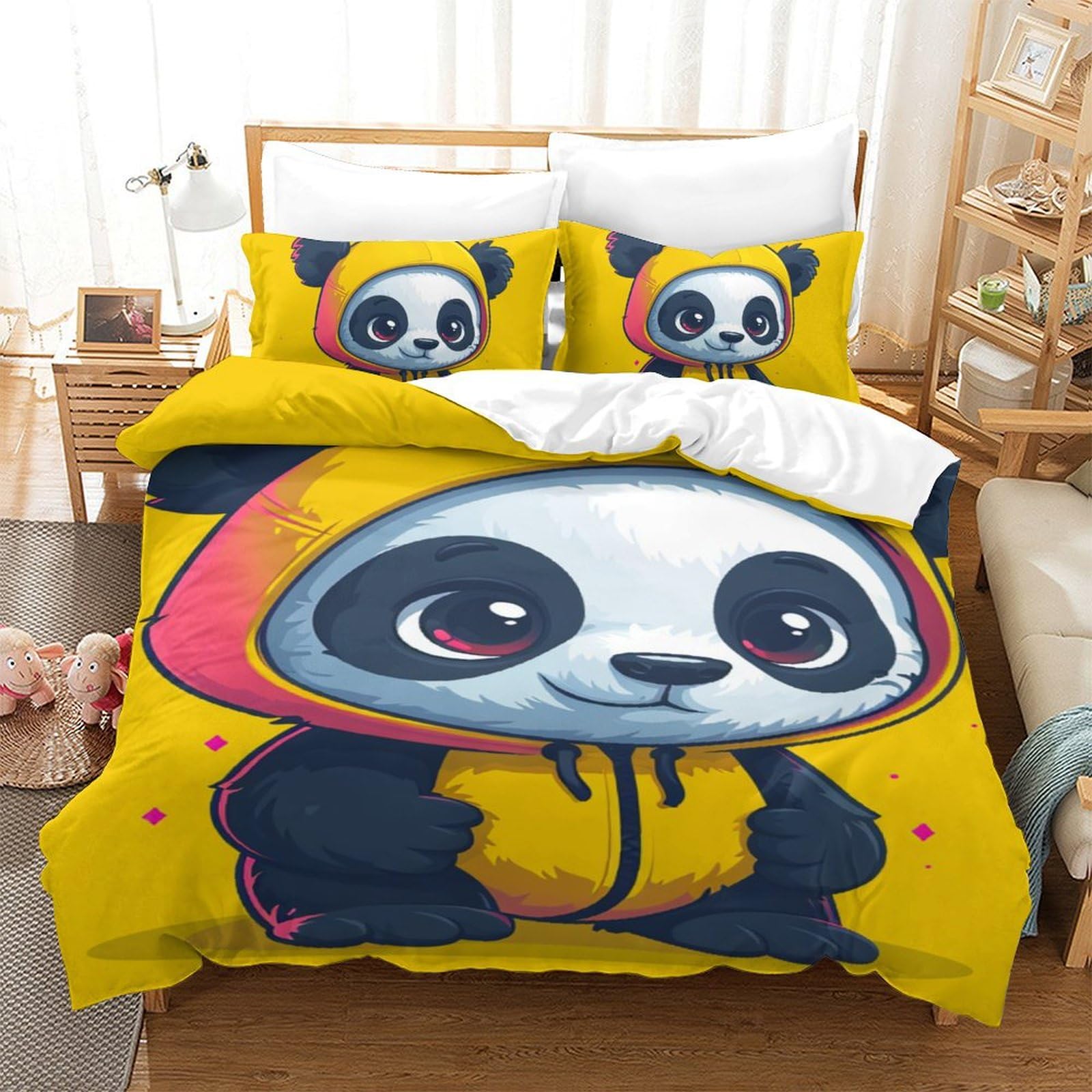 Housse de couette panda zippée 140x200cm pour éviter la couette qui glisse