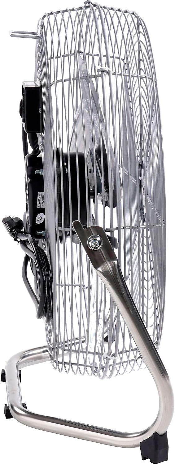 Global Industrial 18" Diameter Industrial Floor Fan with Pivoting Head, 4550 CFM, 1/8 HP, 1 Phase, 3 Speeds, 120 Volts, 1500 RPM, Aluminum Blades, For Indoor Use