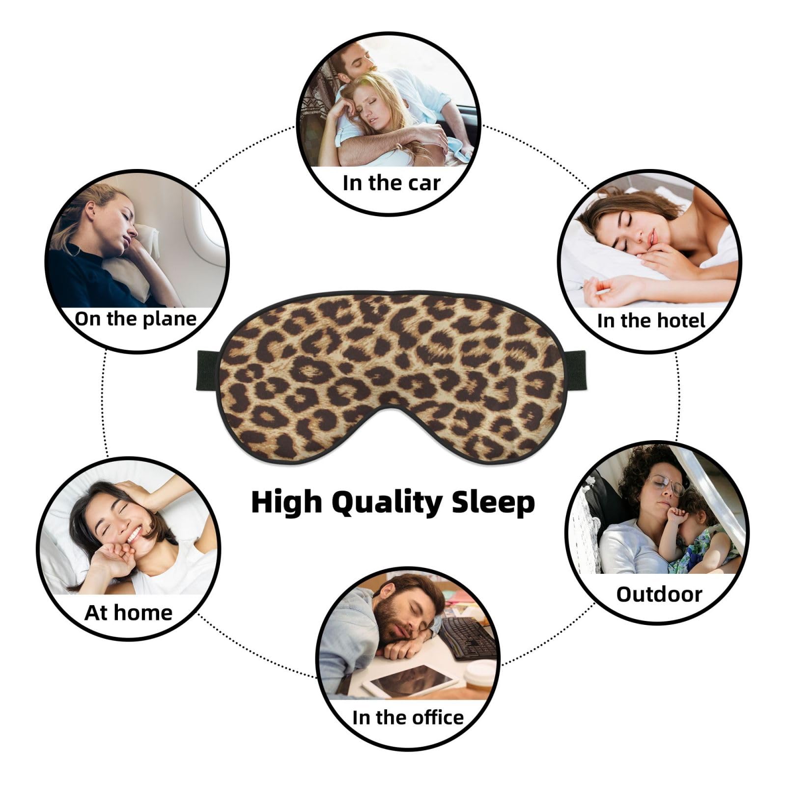 Mascherina per dormire con stampa leopardata, per donne e uomini, morbida e confortevole, con cinghia regolabile, per viaggi, yoga, pisolino