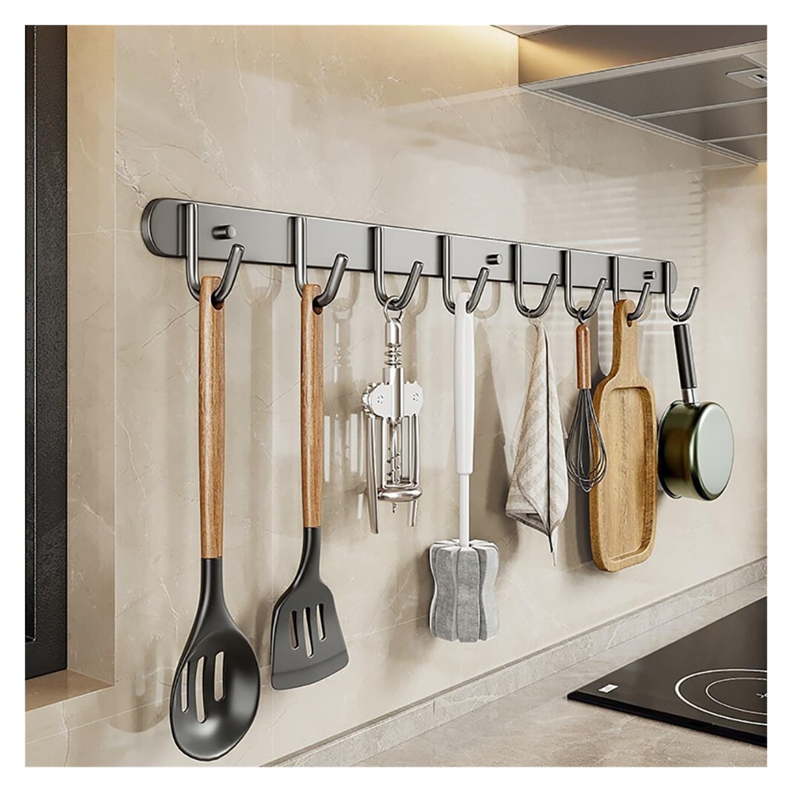 Küchenhaken, Küchenstange Mit Haken, Utensilienhalter, Wand-Utensilienregal, Küchenhaken For Utensilien, Utensilienhaken Küchen Organizer(Gray,50CM)