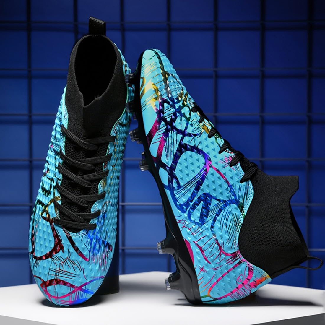 Fussballschuhe Graffiti Fußballschuhe AG Nocken Hohe Knöchelschuhe Jugendliche Kunstrasen fußball Schuhe Herren/Frauen - Einzigartiges Art Design, Hohe Traktion & Komfort für Wettkampf