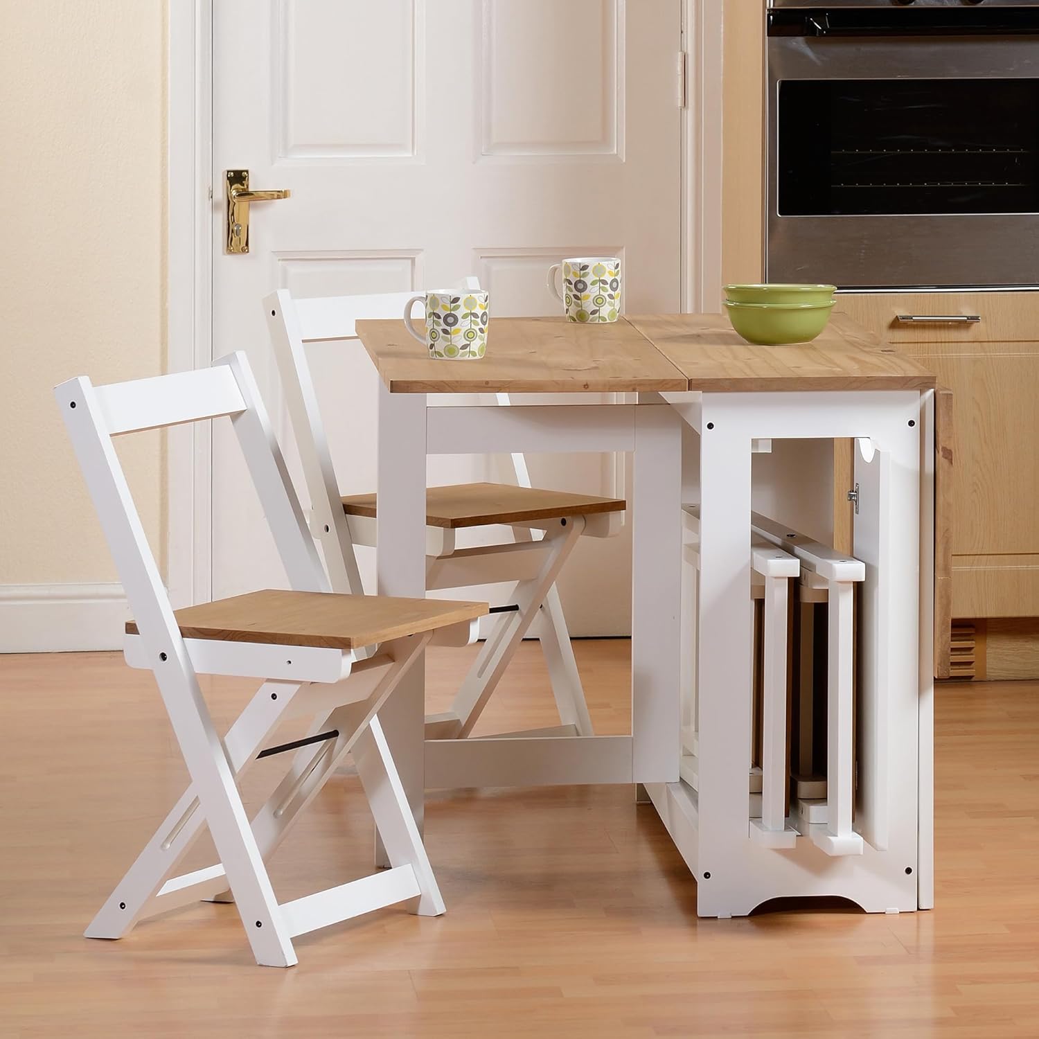 Santos Butterfly Dining Set – 4 Assembled Foldable Chairs + 1 Folding Table – Space-Saving Table with Nesting Chairs - Compact and Easy to Assemble - White & Rustic Pine Wood White/Brown image 6 of 8 B0DL711DY3