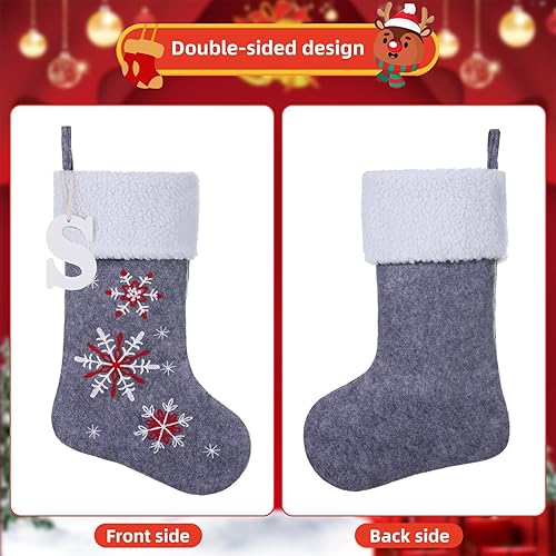 Miniatura 5 de Calcetines de Navidad con monograma de madera personalizado de 19.5 pulgadas, calcetines colgantes de copo de nieve bordados para decoración