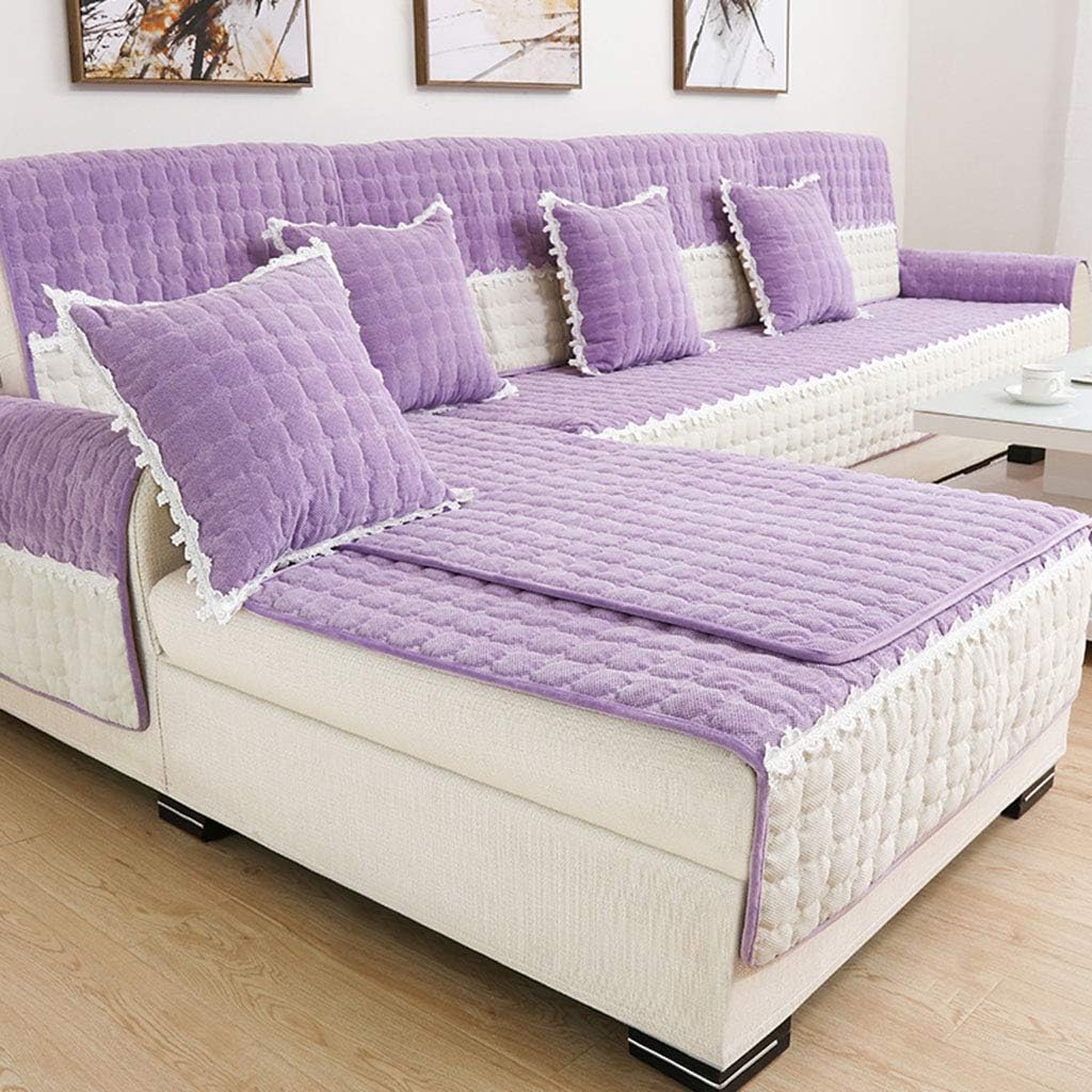 HC&WT Non-Slip Thicken Sofa Cover for Living Room, 1 Piece Plush Slipcover with Lace Quilted Furniture Sofa Protector Four Seasons Universal Couch Cover (B,90x240cm(35x94inch))