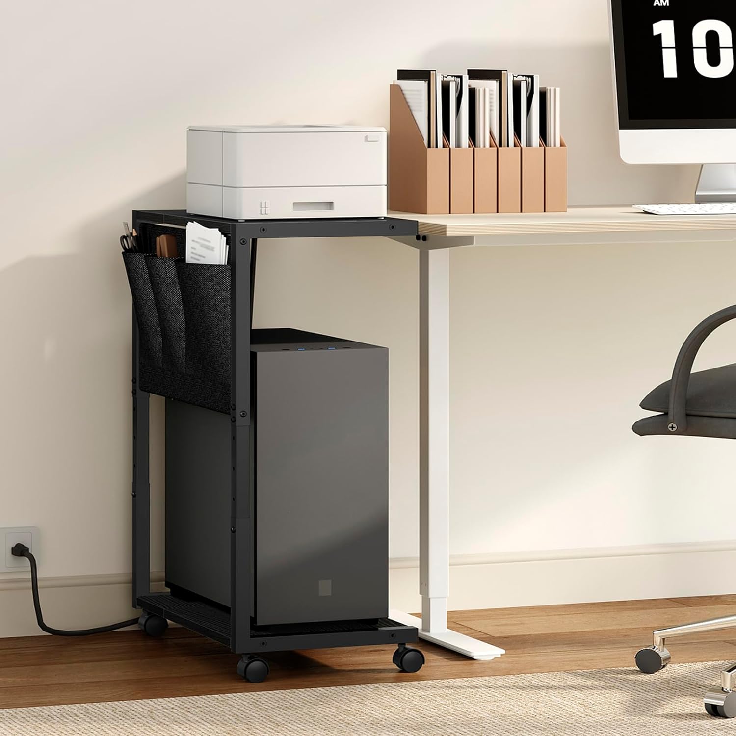 PC Stand, Computer Tower Stand with Charging Station, Height Adjustable PC Tower Stand for Floor, 2 Tier Computer Cart On Wheels, 23.1" -29" H, for Home Office, Gaming Room, Black CJ60BB