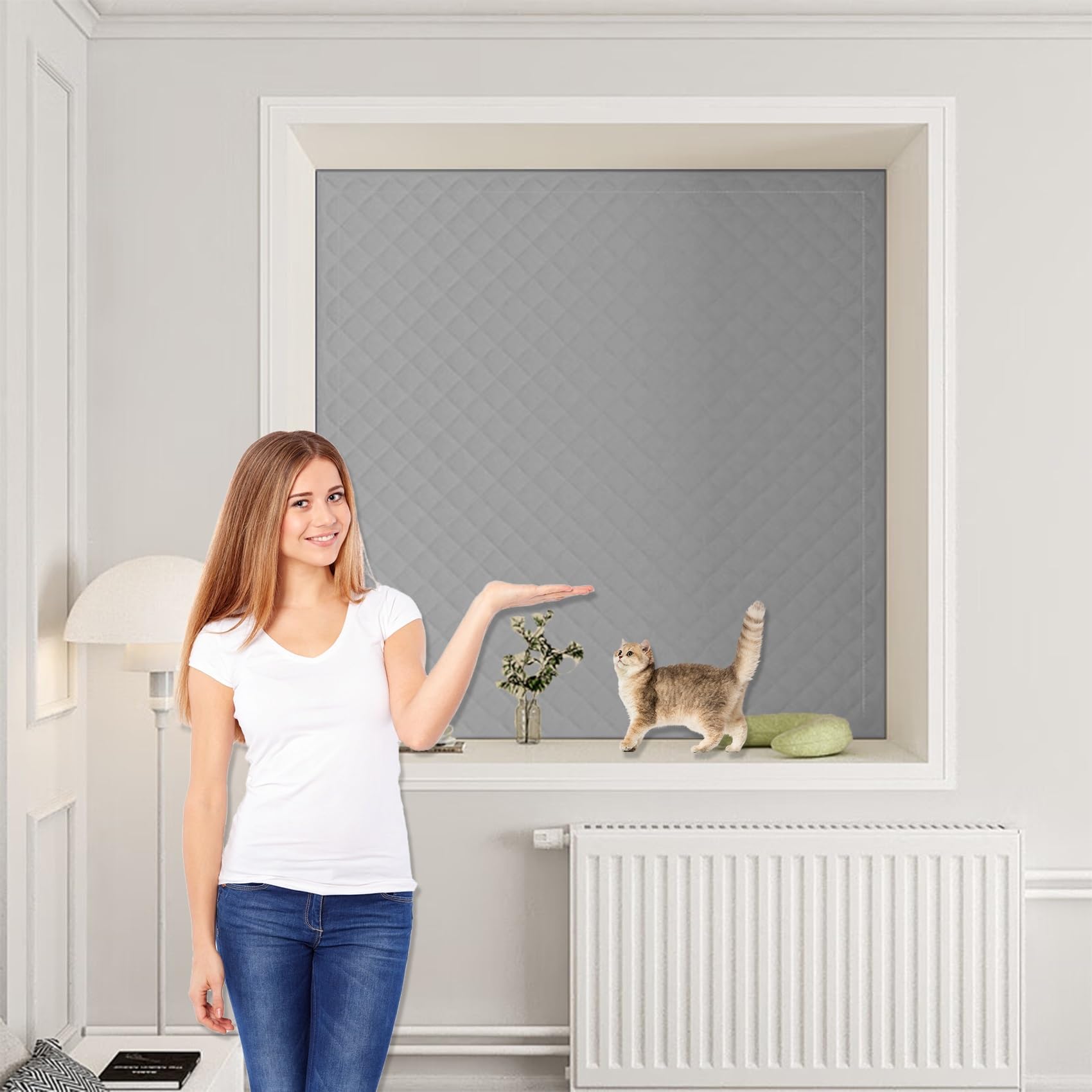 Blackout Blinds 85 x 135 cm Heat & Cold Resistant, Portable Blackout Material, Window No Drilling, Thermal Insulated Window Cover with Nylon Tape for Loft/Travel Rv Car, Light Grey