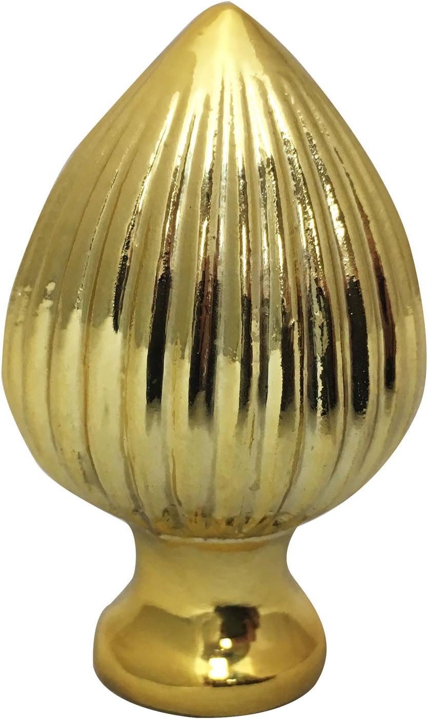 Royal Designs Ribbed Pear 2.25" Lamp Finial for Lamp Shade, Polished Brass