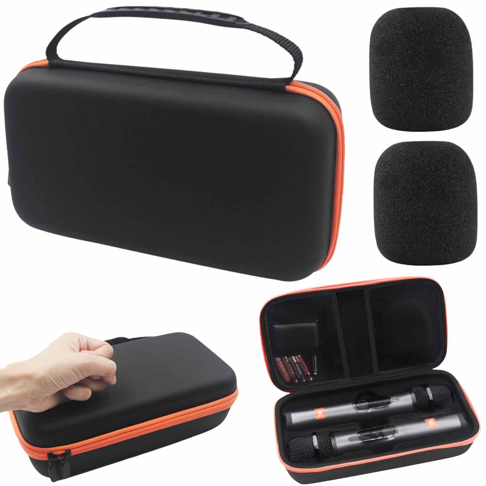 JUVAENY Wireless Microphone Case for JBL Dual System - Waterproof Hard EVA Travel Storage Box | Fits 2 Mics, Receiver, Batteries & Charger with 2 Foam