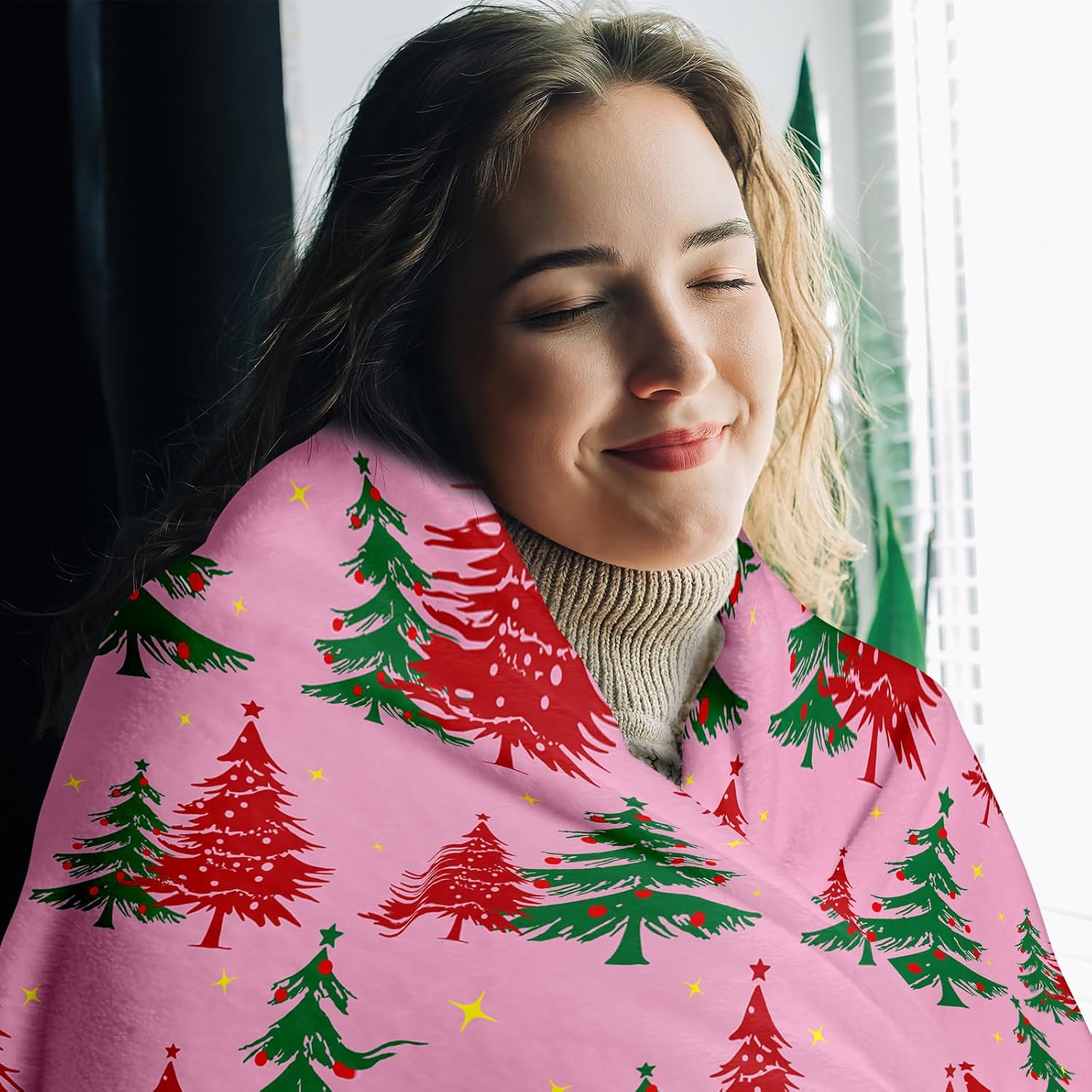 Women Christmas Stocking Stuffers, Pink Christmas Trees Blankets, White Elephant Gifts for Adults Teens Kids, Girlfriend Christmas Throw Blanket Gift, Fuzzy Cozy Throw Blankets 50"X 60" - Image 5