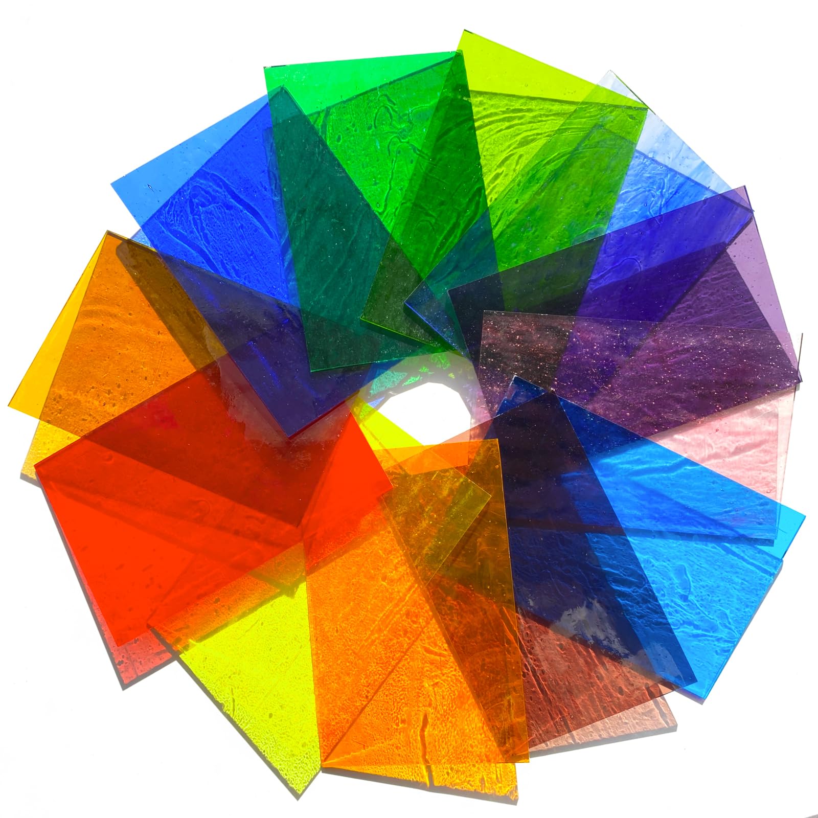 Lot de 12 feuilles de verre teinté transparent style cathédrale, 10,2 x 15,2 cm, carreaux de mosaïque en verre pour travaux manuels, vitrail et mosaïque
