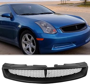 FREEMOTOR802 Compatible with 2003-2007 Infiniti G35 Coupe 2-Door Front Upper Grille, JDM Style Matte Black ABS Replacement Front Bumper Hood Mesh Grill
