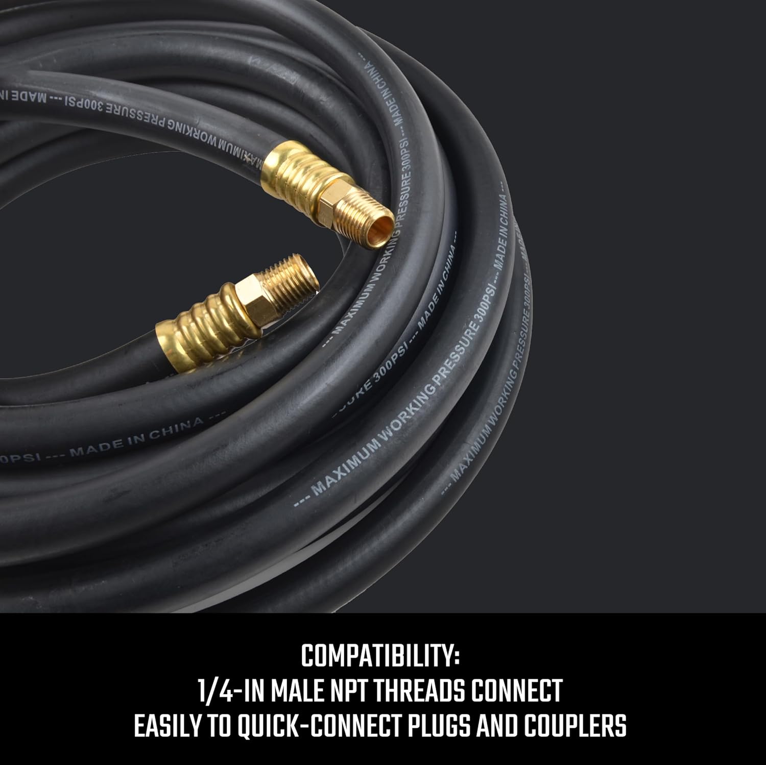 CRAFTSMAN 3/8-in x 25-ft Rubber Air Hose, 300 PSI, Oil and Abrasion-Resistant, Flexible in Cold Weather