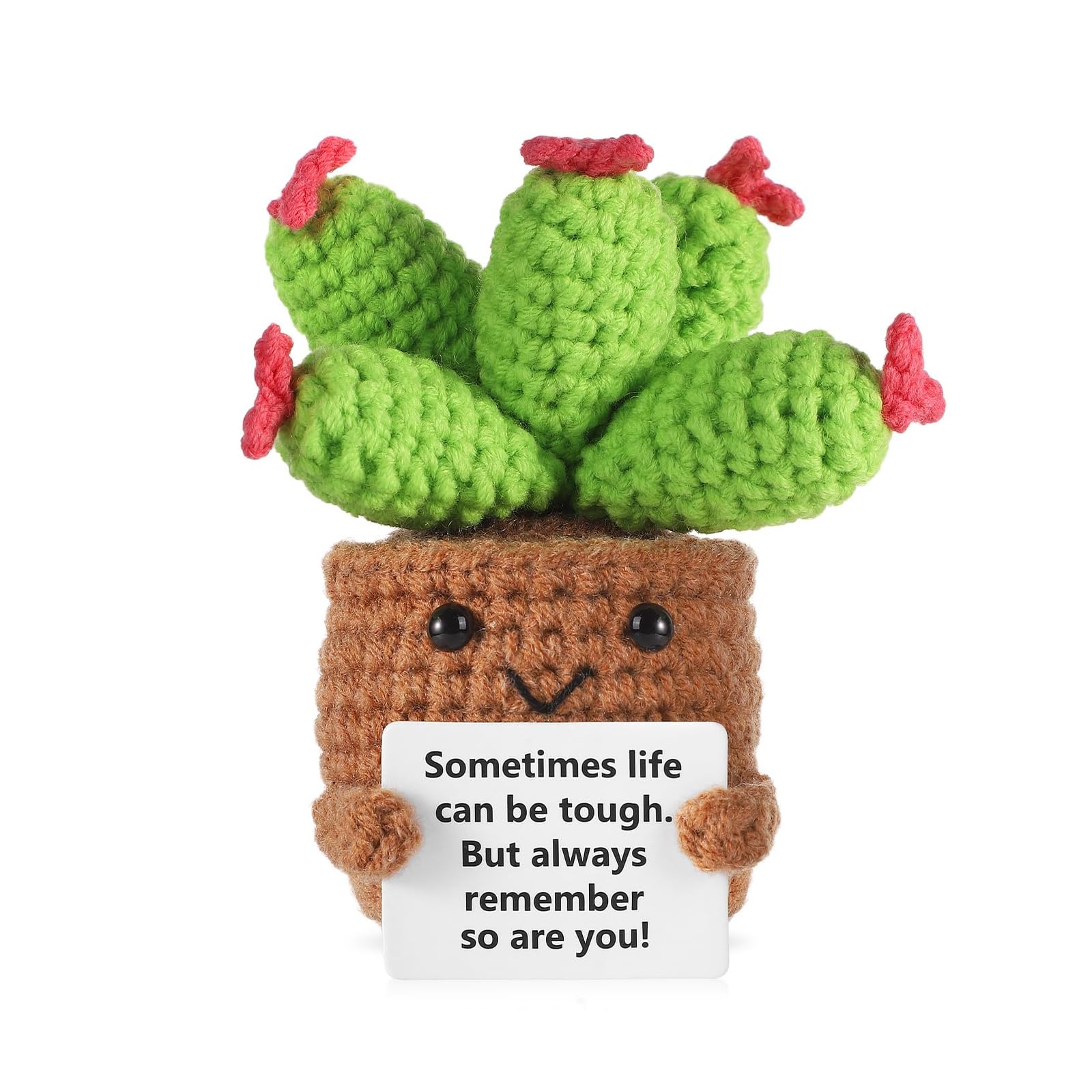 Emotional Support Gift, Handmade Positive Cactus Emotional Support Plant Doll with Positive Card for Family Friends, Inspirational Plush Plant Crochet Gifts for Home Decor Desk Accessories