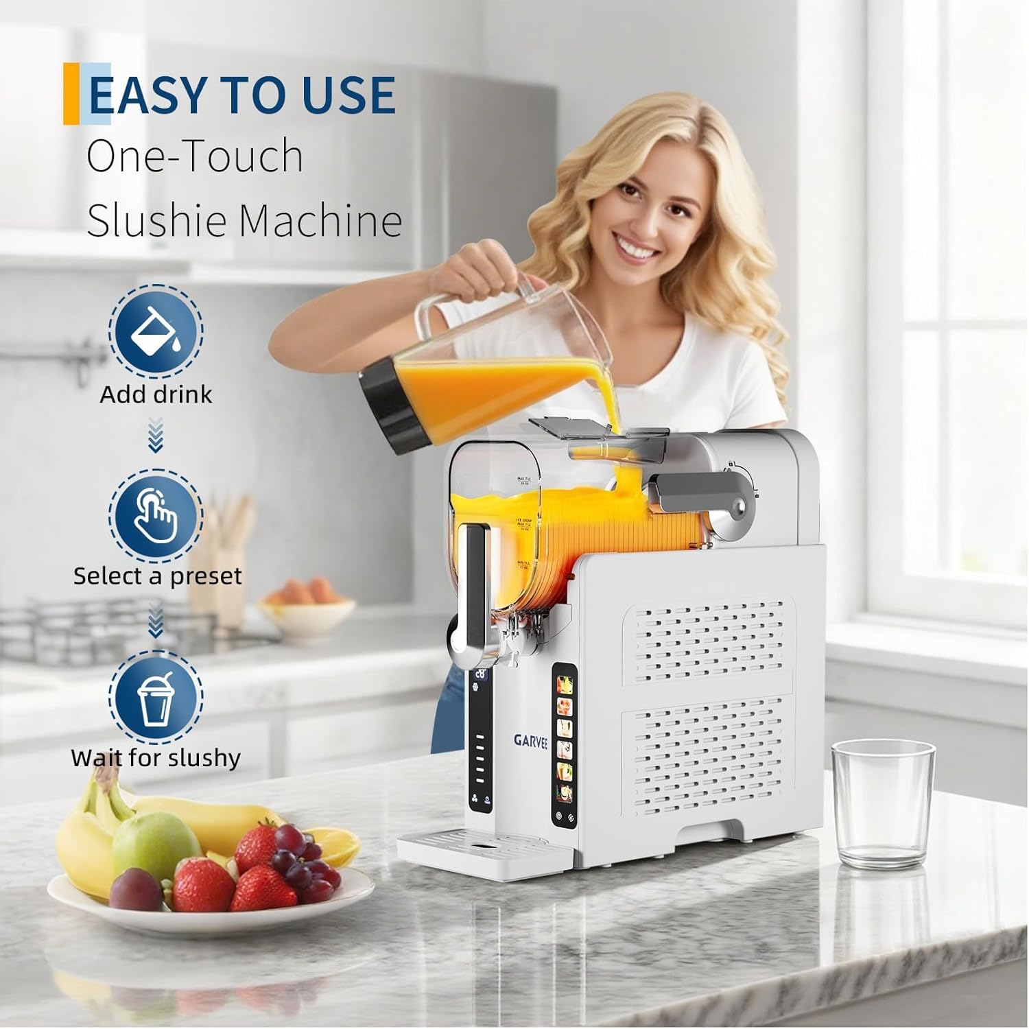 Slushie Machine for Home, 70oz shaved ice machine & Margarita Machine with 6 Modes, Ice-Free Slushy Maker & Ice Cream Maker, Smoothie Machine, Frozen Drink Machine for Kitchen Parties, White
