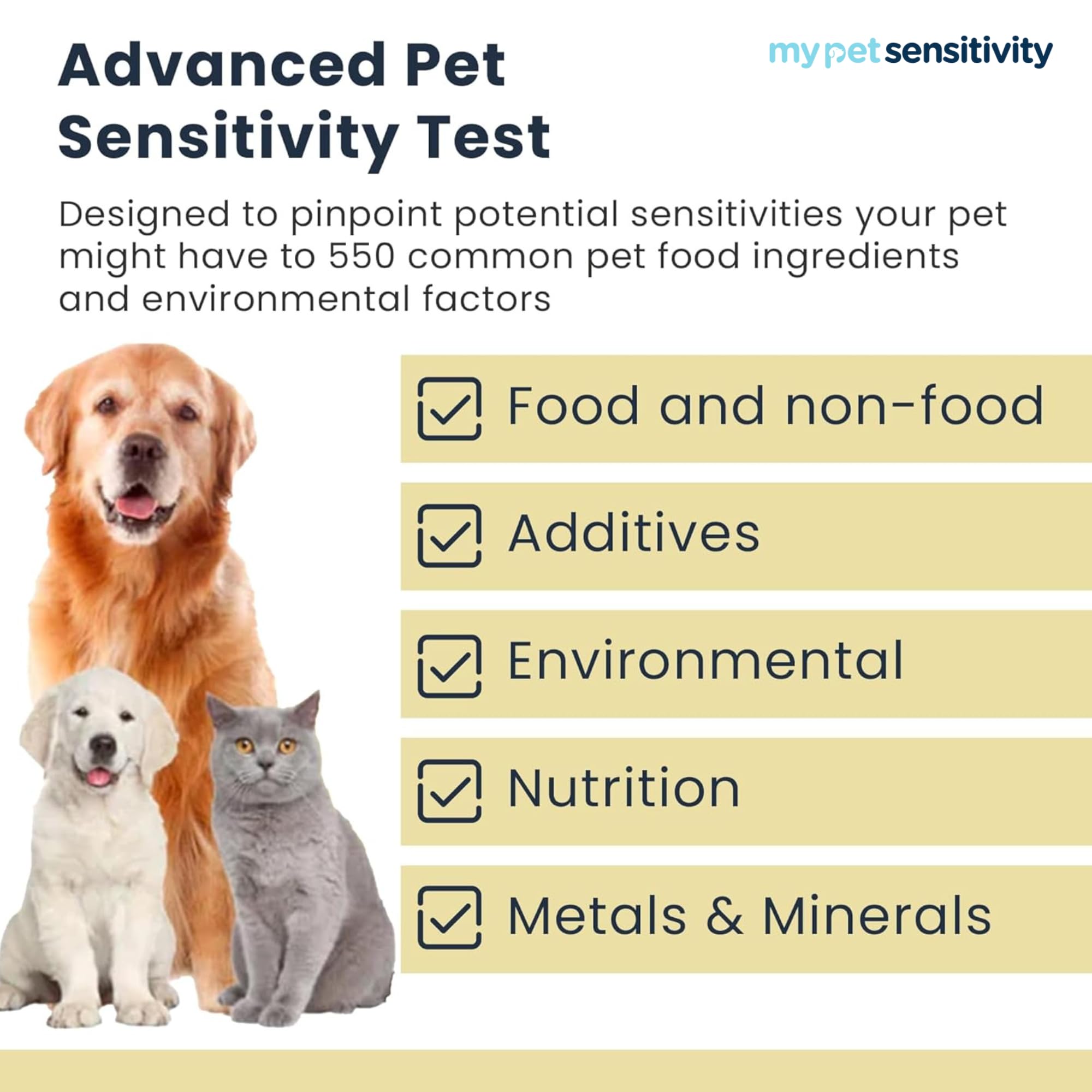 Test avanzato degli allergeni - Test allergico per animali domestici | 550 articoli | Risultati rapidi | Raccolta di capelli non invasiva | Analisi di cibo, ambiente, nutrienti e