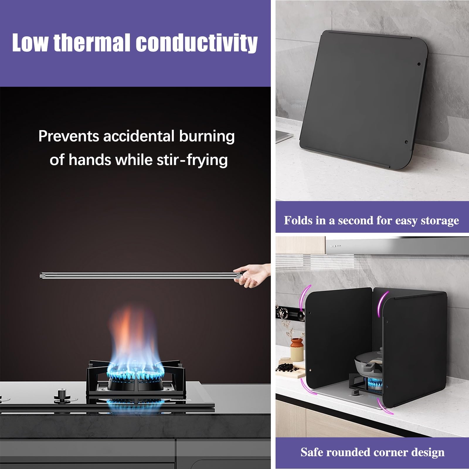 Pantalla plegable de acero inoxidable contra salpicaduras de grasa para estufa, antiadherente, de 3 lados, protector de salpicaduras de calor, protección contra salpicaduras, protección contra
