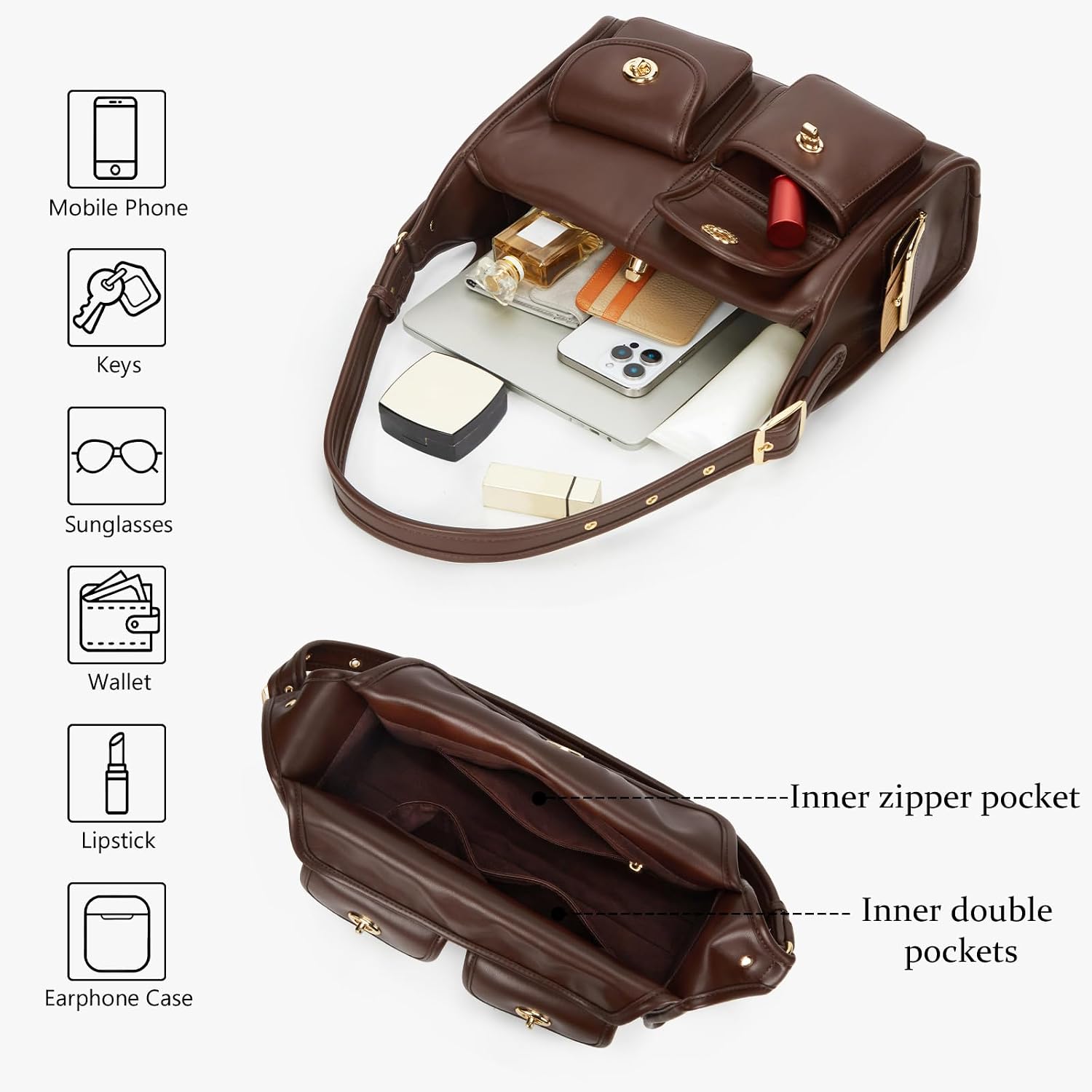 Large Hobo Bag for Women Multi-Pocket Hobo Shoulder Bag Designer Handbags