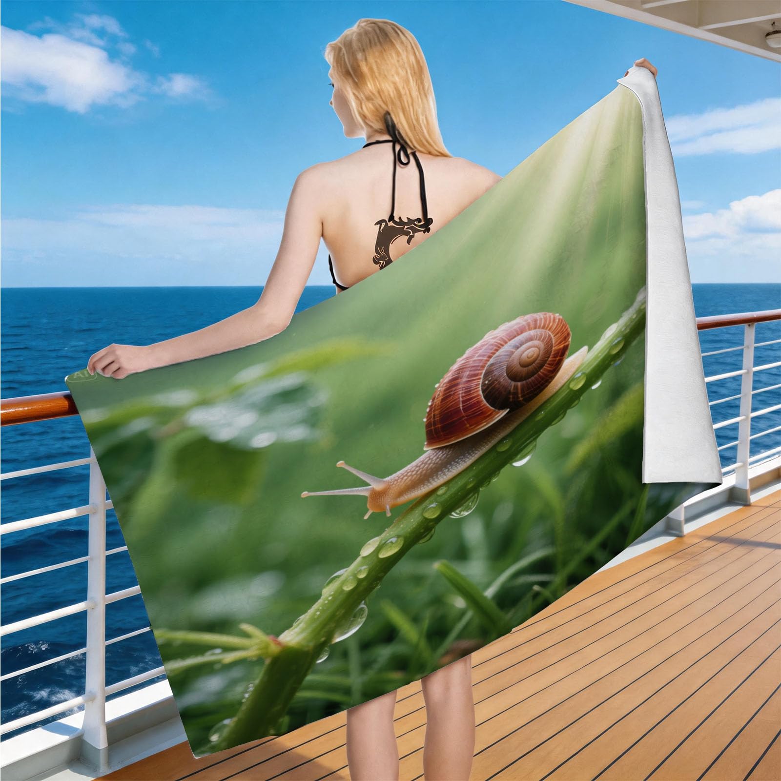 Hongduo Microfiber Quick Dry Beach Towel Snail, 3D Natural Landscape Beach Towels Absorbent Fast Drying Bath Towels, Travel Camping Gym Swimming Bathroom (100x200cm)