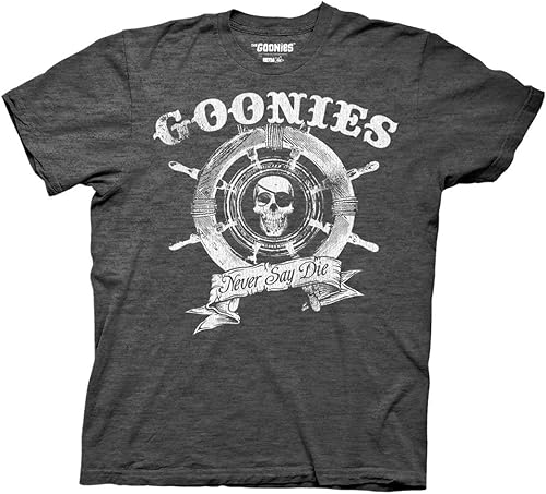 Ripple Junction The Goonies - Camiseta de manga corta para hombre, Captain's Wheel Never Say Die, cita de la comedia de 1980, con licencia oficial