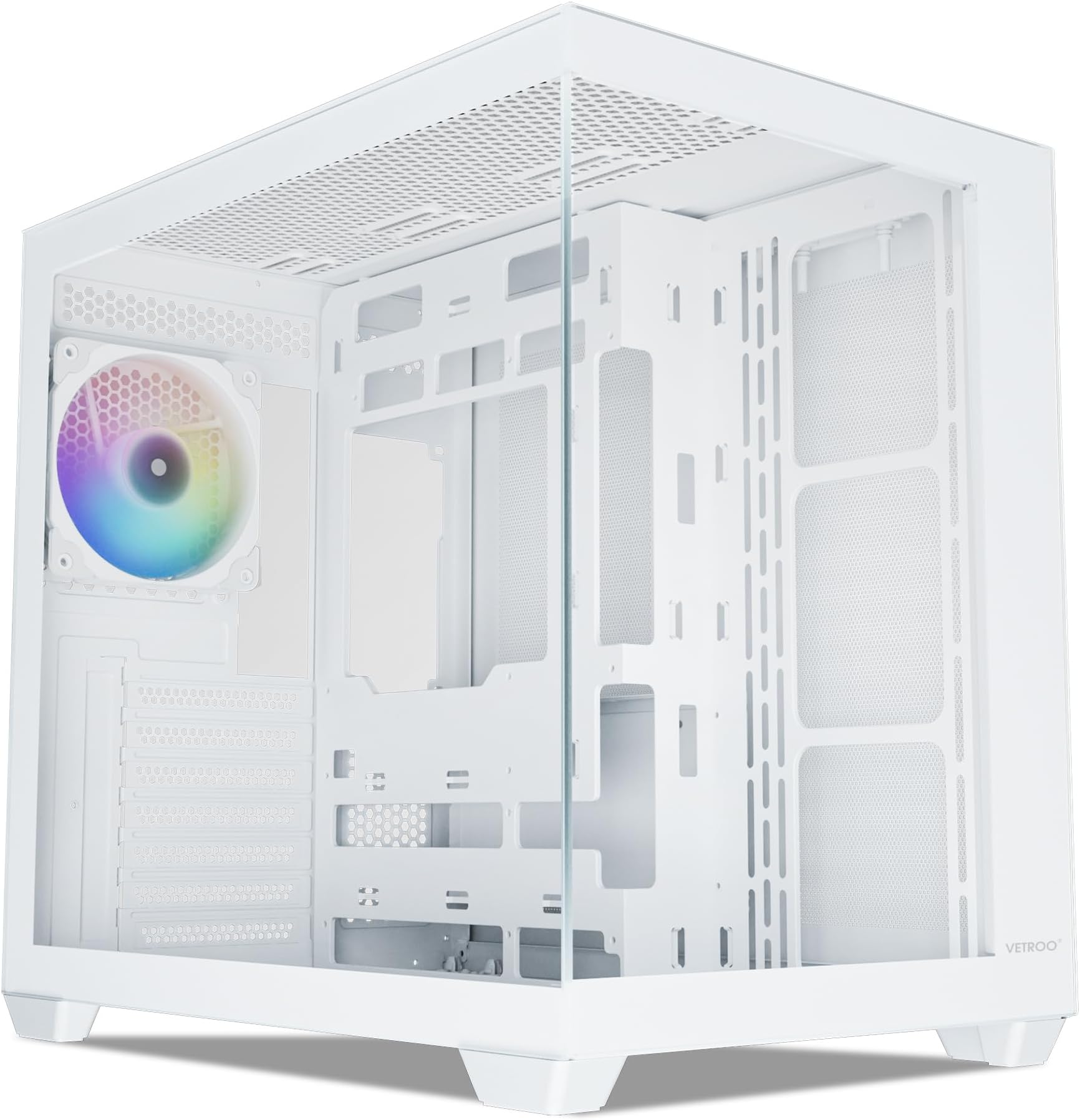 Vetroo AL900 ATX Computer PC Case 270° Full View Tempered Glass, Pre-Installed ARGB & PWM FDB Fan in Rear, Support up to 360mm Radiator and 10 Fans, Type-C Ready, Support for 40 Series GPUs - White