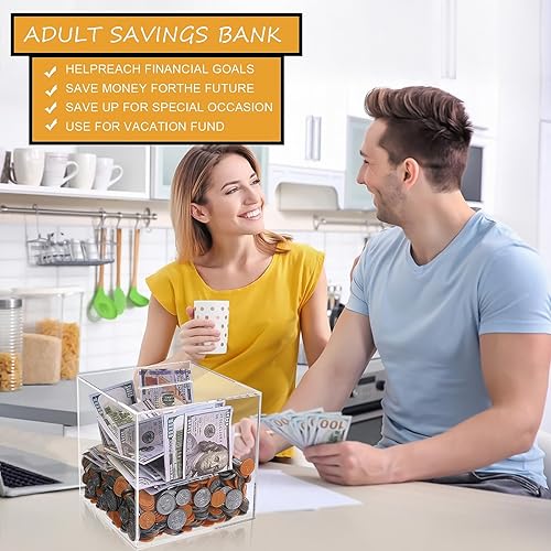 Miniatura 4 de Oranwell Alcancía acrílica para adultos, caja de dinero rompible para ahorros y universidad