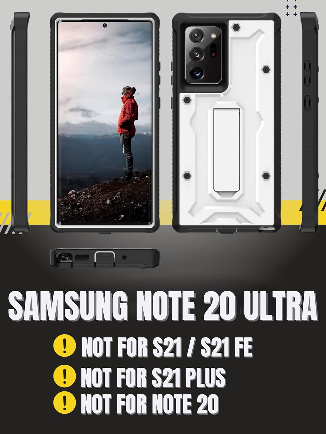ArmadilloTek Vanguard Case Designed for Samsung Galaxy Note 20 Ultra 5G (2020 Release) Military Grade Full-Body Rugged with Built-in Kickstand [Screenless Version] - White