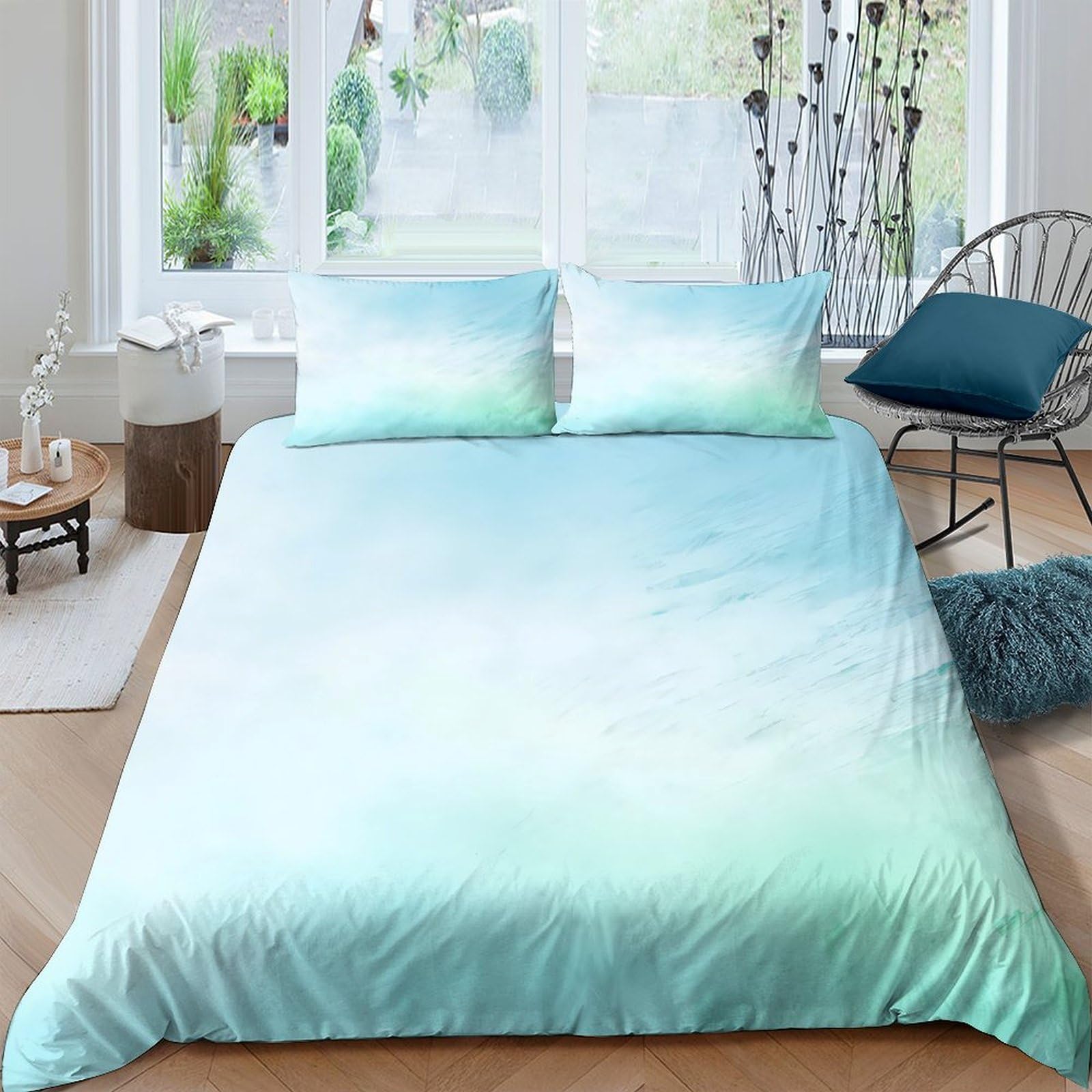 Ctjqhvkz Style-7 3D Printed Gradient Sky Blue Fitted Sheet Microfiber Soft Ombre Cloud Mattress Cover For Bedroom Guest Room Decor Single（135X200cm）