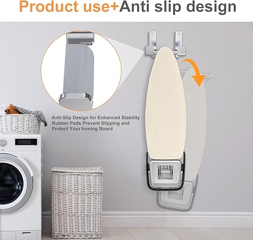 Miniatura 3 de Soporte para tabla de planchar para montaje en pared, acero inoxidable 304, pata en T para tabla de planchar ajustable a distancia, gancho de