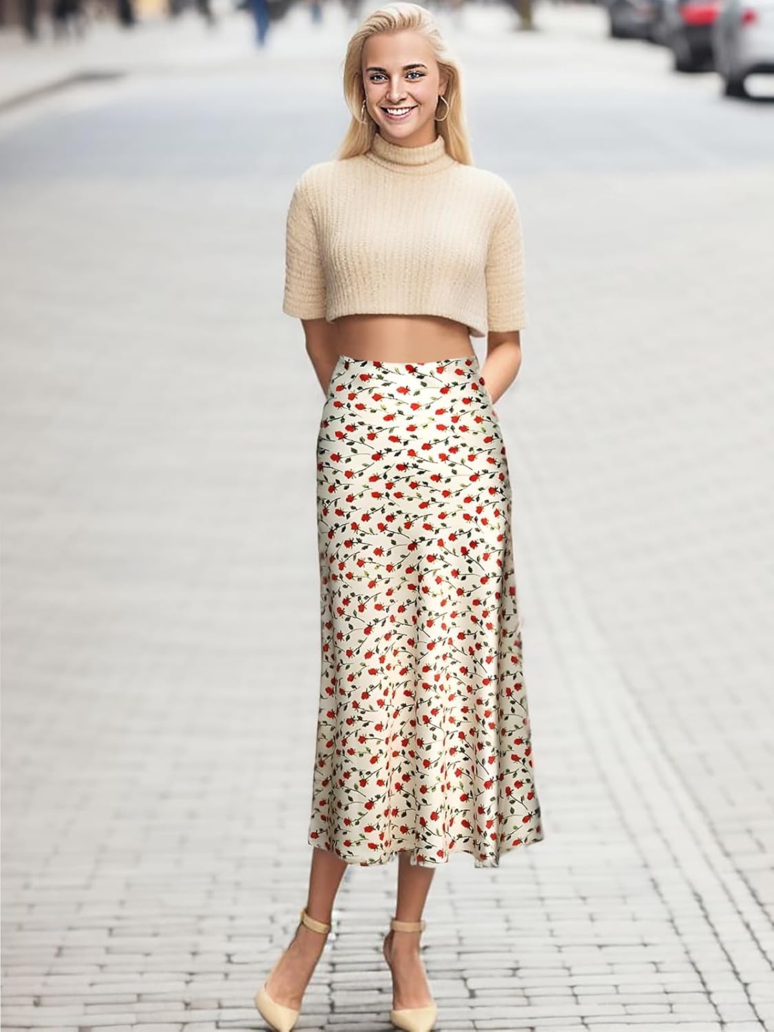 Keasmto Leopard Print Skirt for Women Cheetah High Waist Silk Satin Elasticized Skirts - Image 2