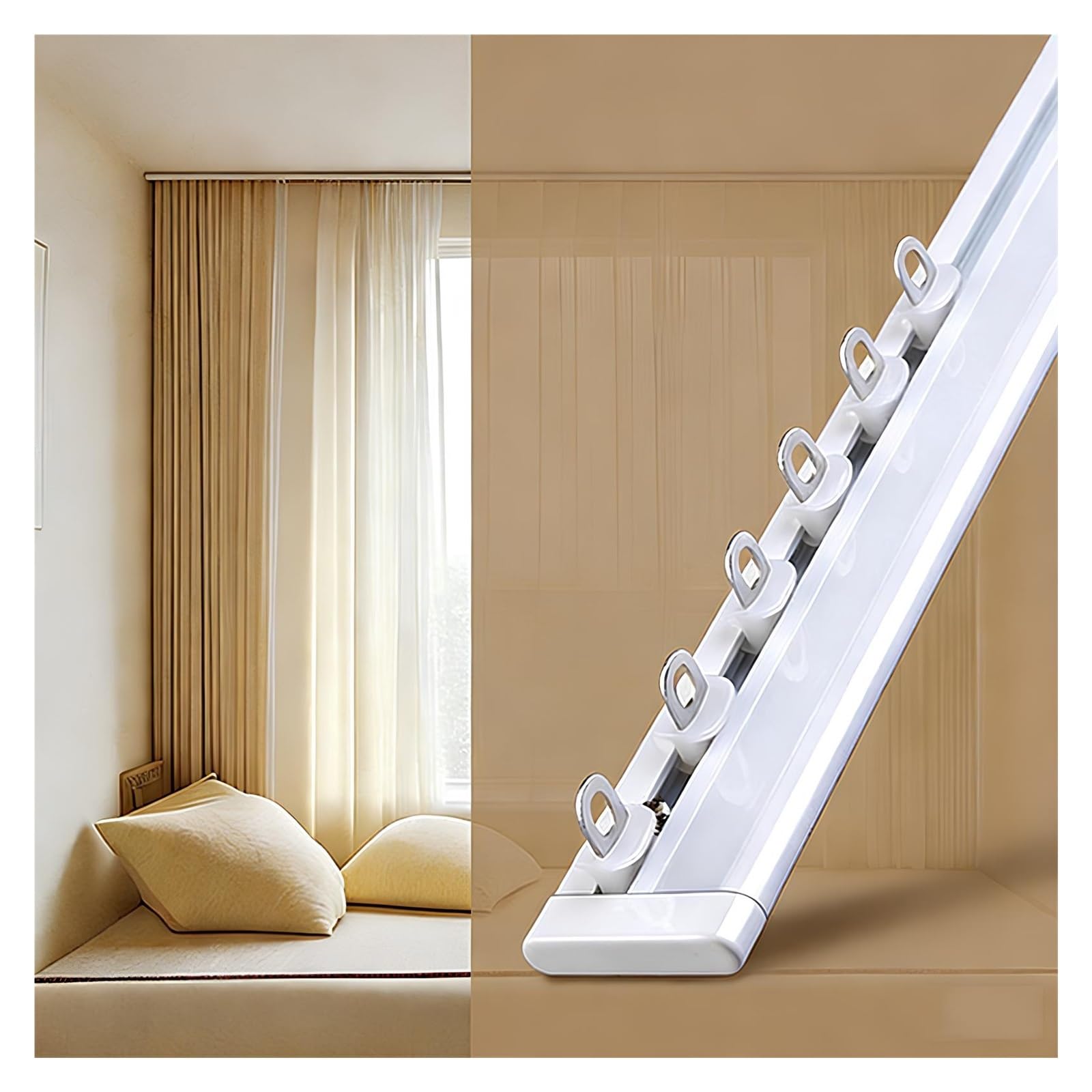 Xuqqu White 6.0Mm Ultra Thin Curtain Track Ceiling Mount, Hidden Aluminum Curtain Rods For Inward Opening Windows, Slim Single Curtain Rail System With Hole Covers, Room Divider(,140Cm/4.59Ft)