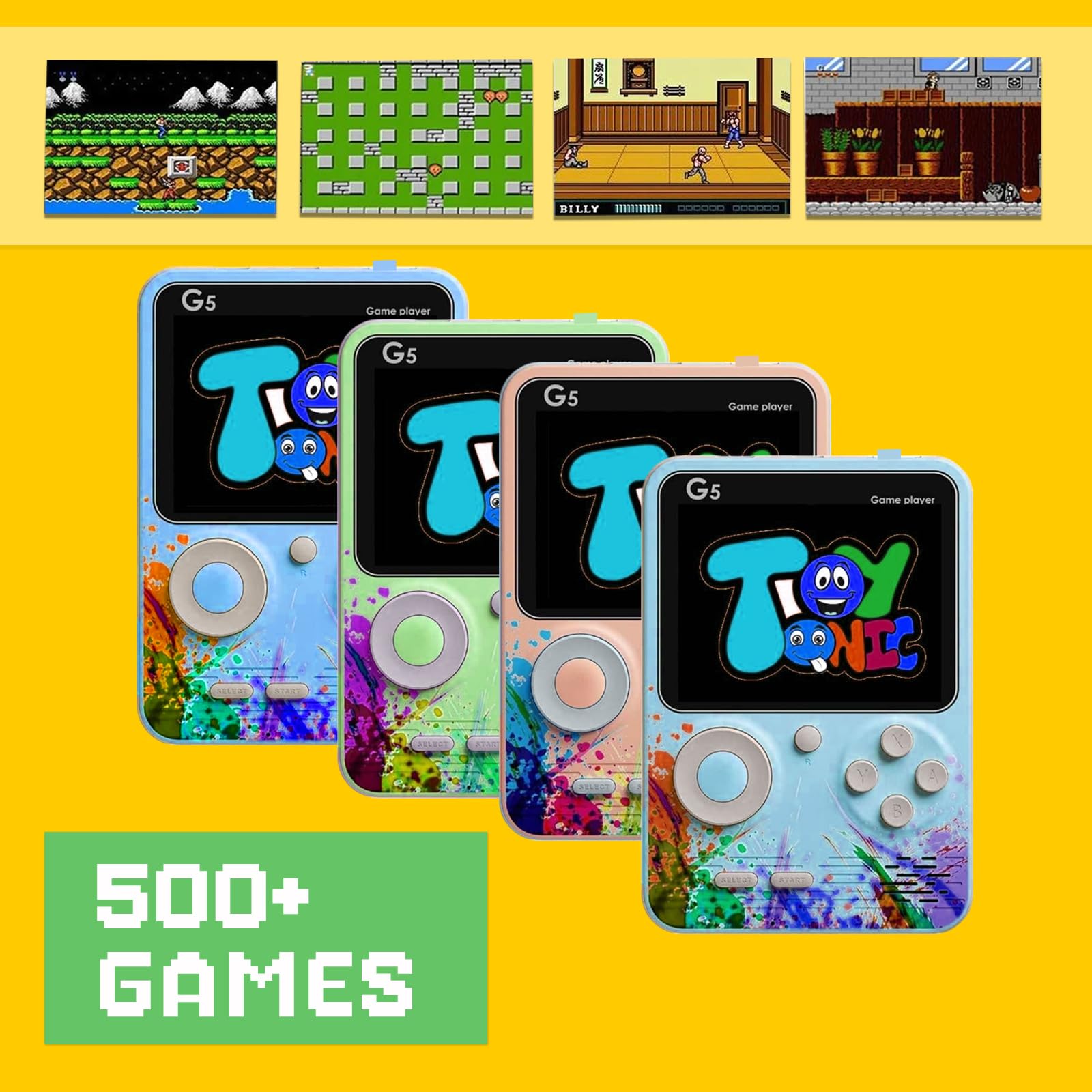 500 in 1 Handheld Gaming Console with 3 Hours Battery Backup | AV Output for TV | Backlit Screen | Built-in Retro Games | Rechargeable | Portable Design for All Ages 3