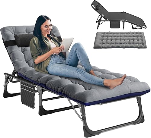 Miniatura 52 de LILYPELLE Tumbona plegable con colchón, silla de playa de 5 posiciones con agujero frontal, tumbonas de patio para exteriores, tomar el sol