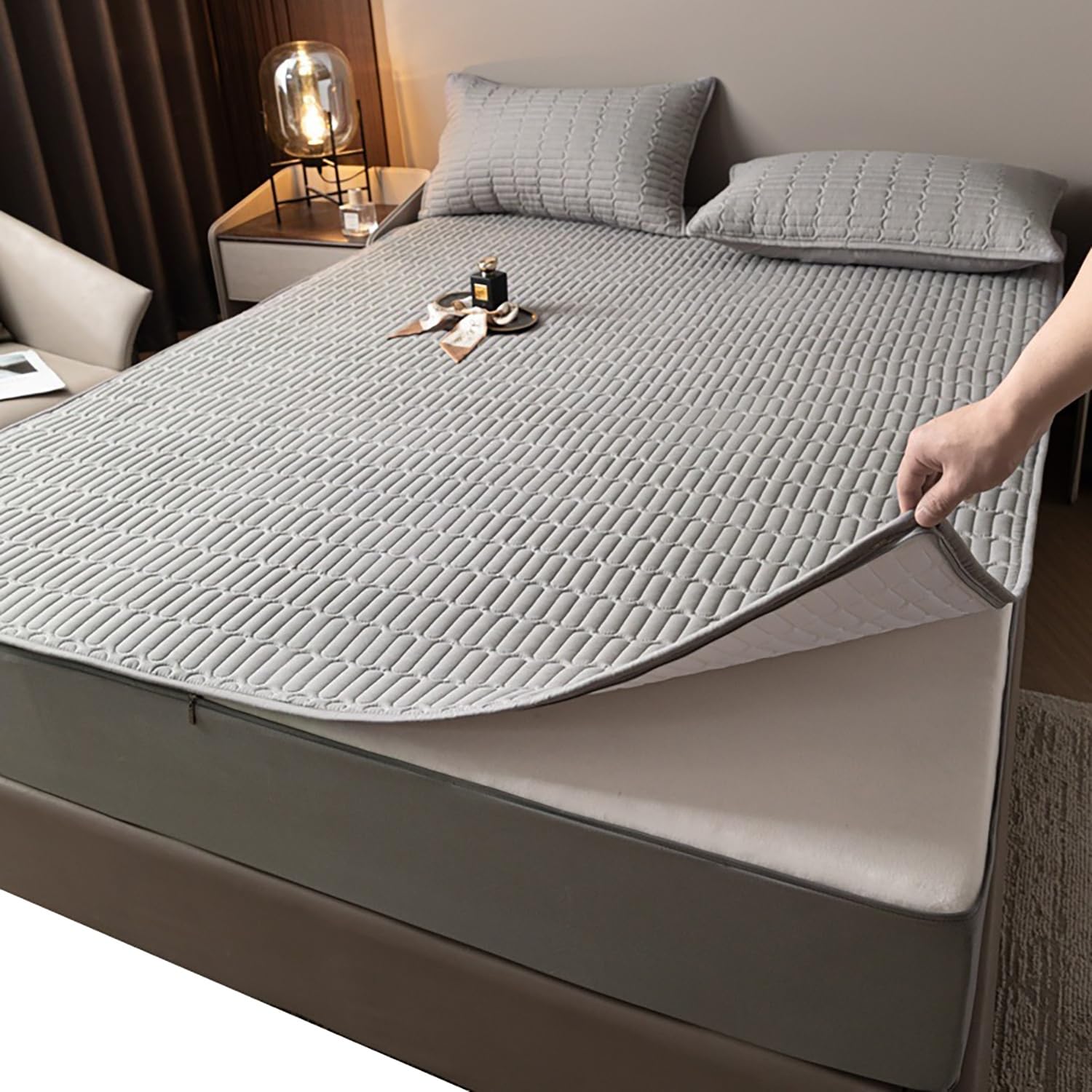 Housse de Matelas 160x200 140x190 avec Fermeture éclair, Protège-Matelas Matelassé 180 x 200 90x200 Housse Amovible et Lavable, Personnalisable(Gris,140x200+30cm)